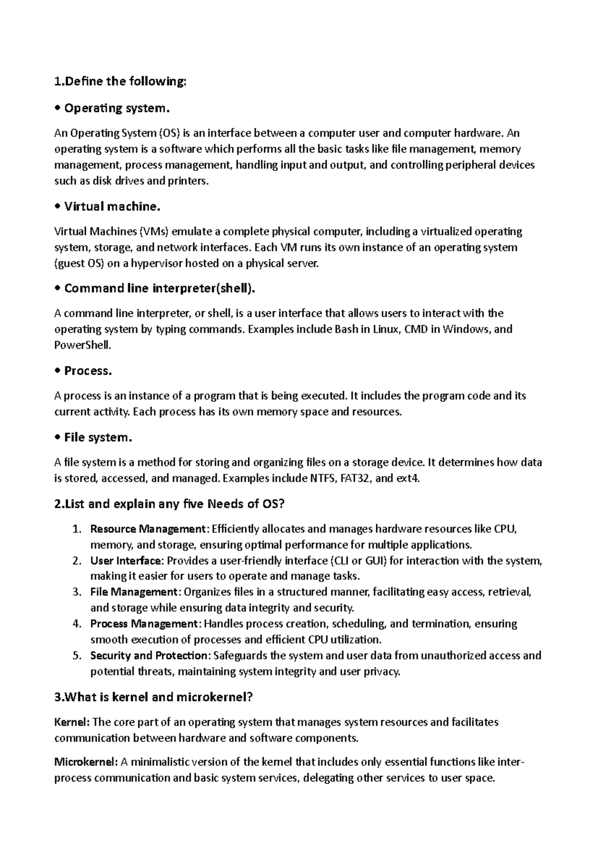 1st Internal - notes - 1 the following: • Operating system. An ...