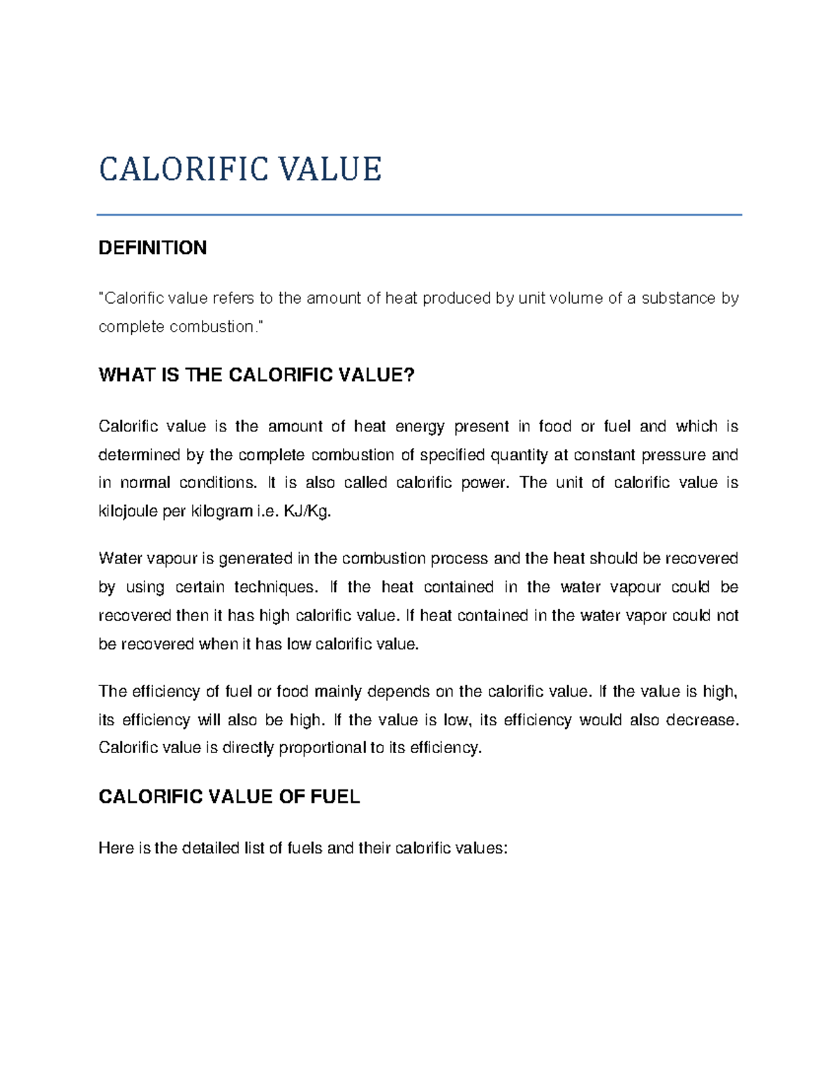 BE - 2 - Calorific Value - Amrita Shukla - CALORIFIC VALUE DEFINITION ...