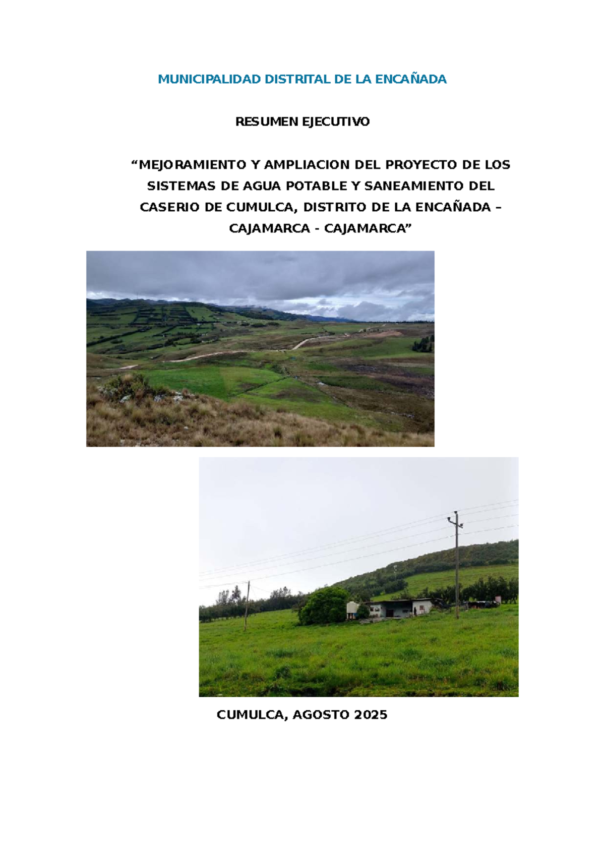 Perfil del Proyecto de Agua Potable y Saneamiento Cumulca - 2025 - Document Preview