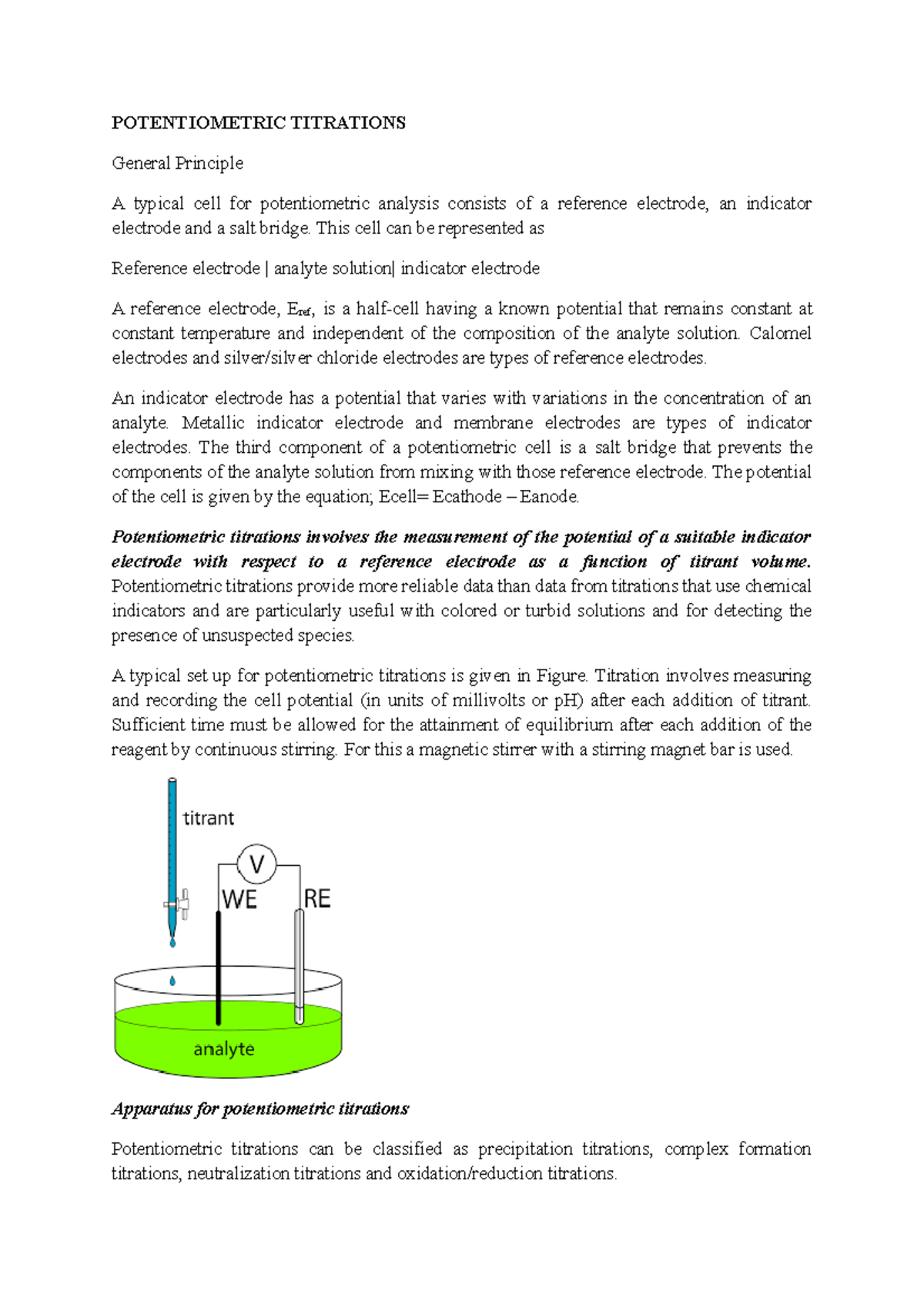 POT 101 - Lecture Notes on Potentiometric Titrations and Techniques ...