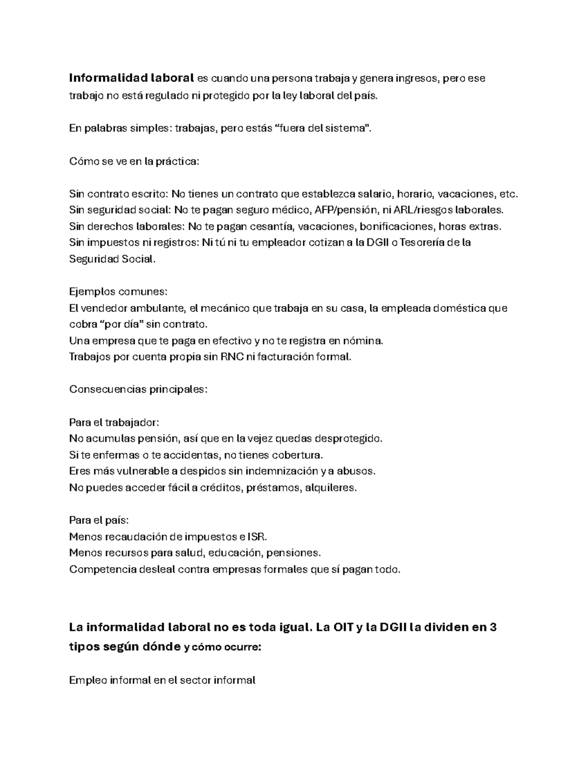 Causas y Consecuencias de la Informalidad Laboral en el País - Studocu
