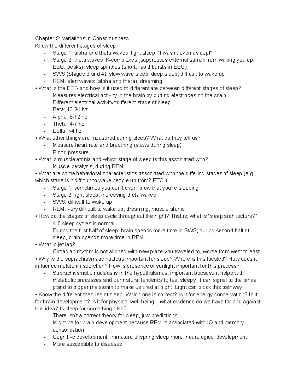 Exam 2 Review: Variations in Consciousness and Memory Concepts - Studocu