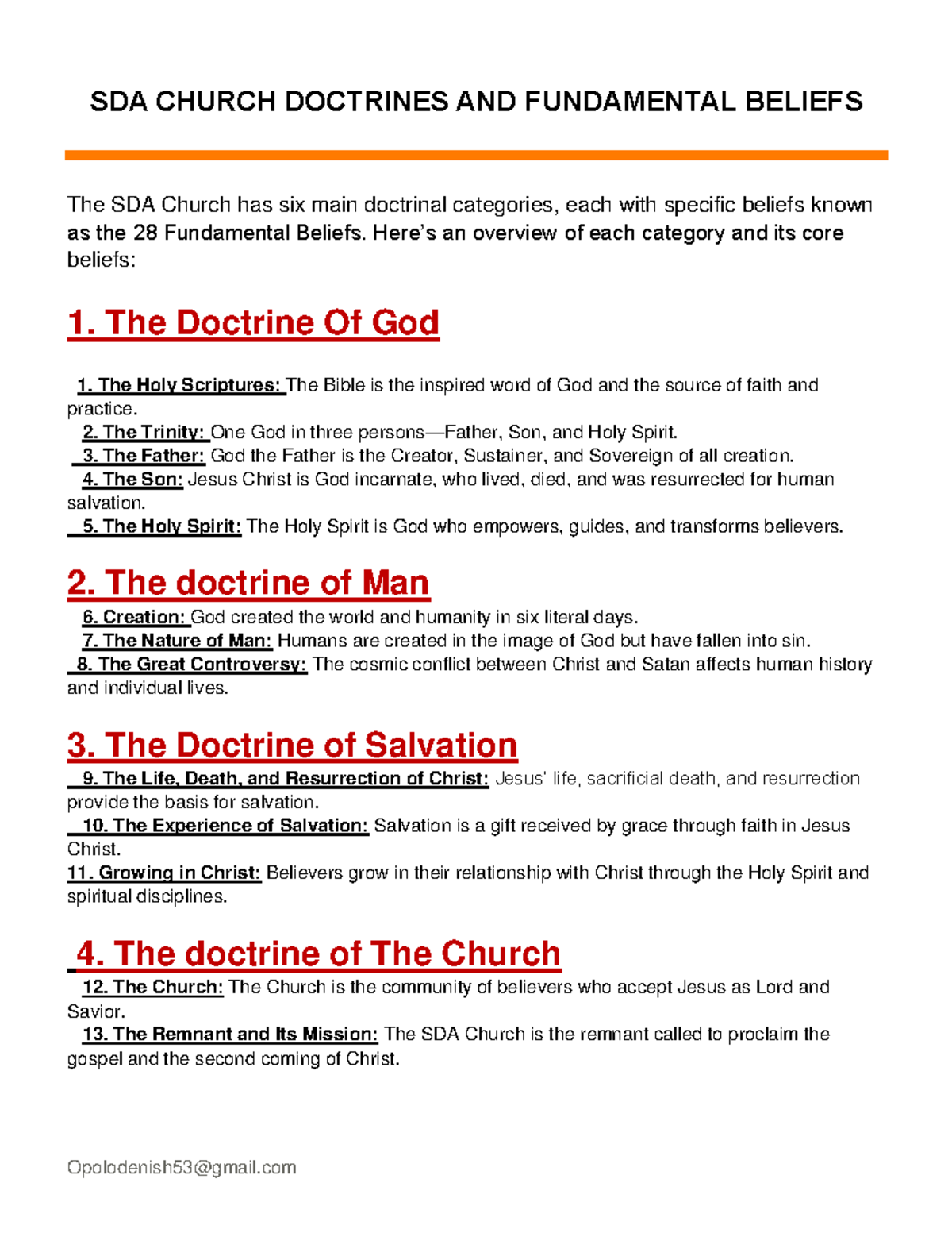 SDA CHURCH DOCTRINES & 28 FUNDAMENTAL BELIEFS Overview - Studocu