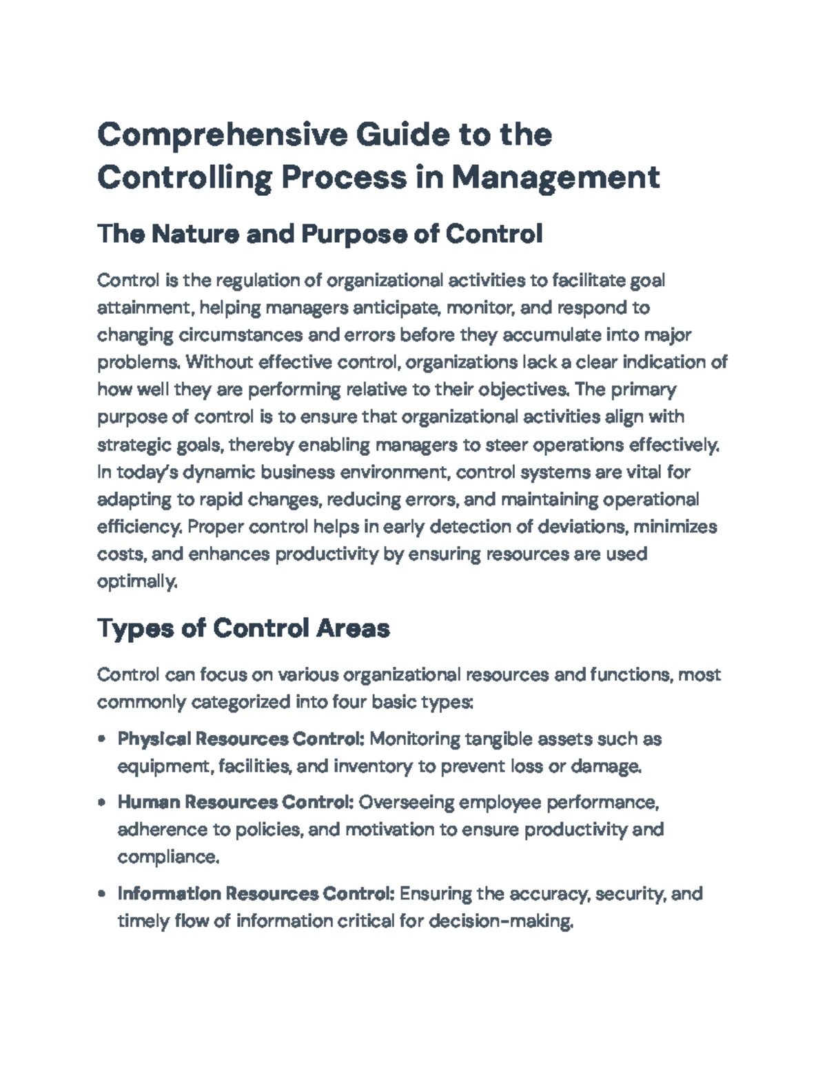 Comprehensive Guide to Management Control Processes (MGT 301) - Studocu