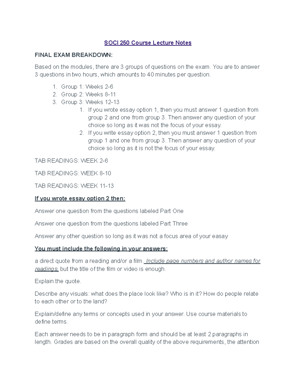 SOCI 250 Final Exam Lecture Notes: Key Concepts and Breakdown - Studocu