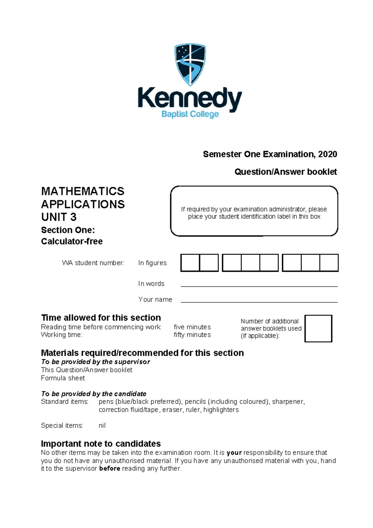 WAEP 2020 YR12 APPS U3 S1 Exam Solutions - Studocu