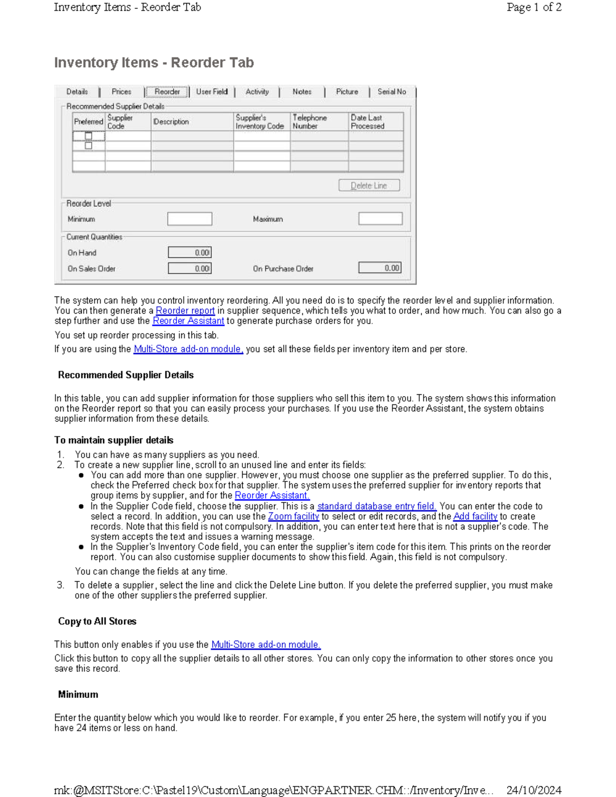 Inventory Reorder Assistance - Managing Supplier & Item Levels - Studocu