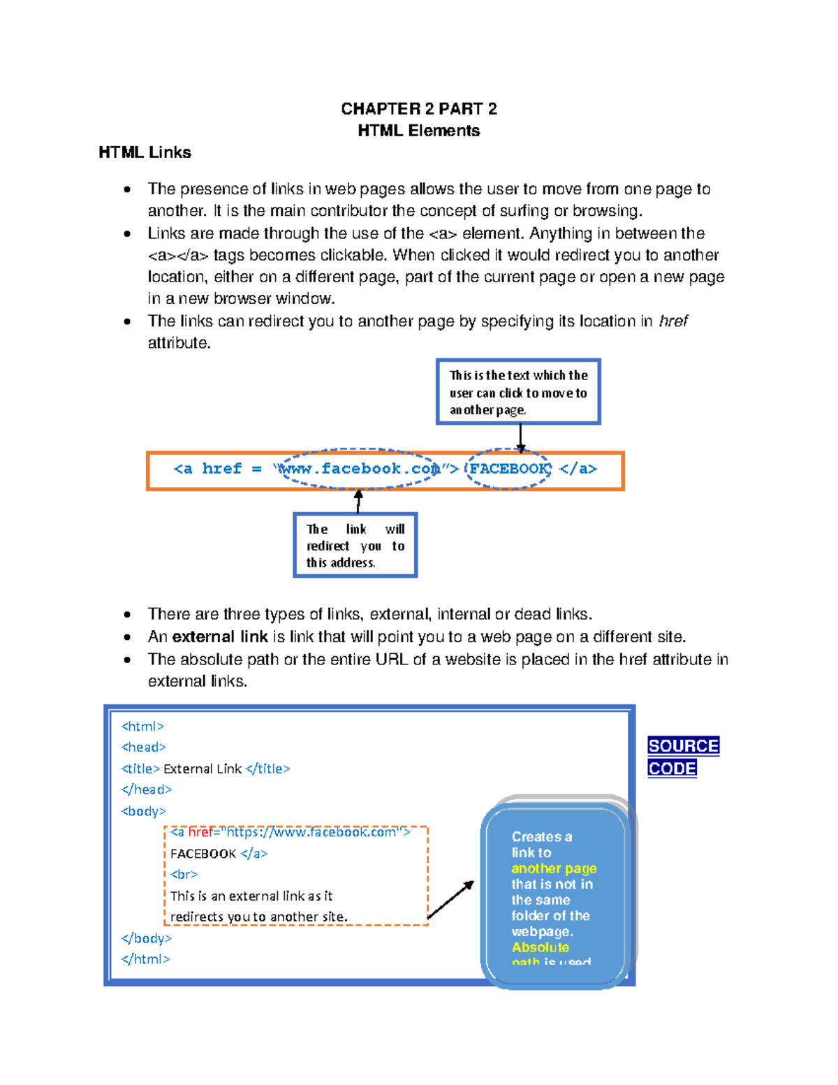 Chapter 3 Part 2 - HTML Elements and Links Overview - Studocu