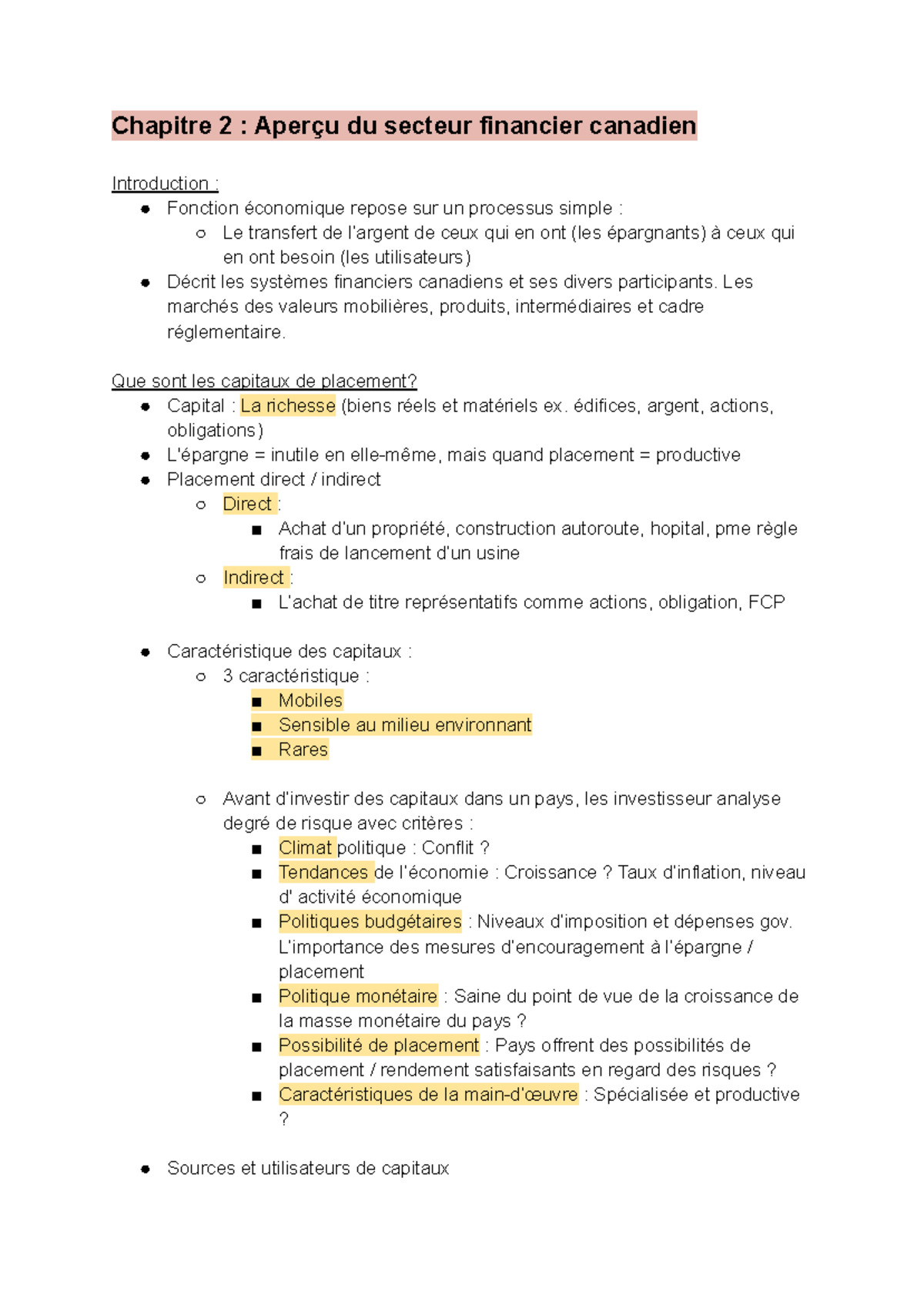 Chapitre 2 : Aperçu du Secteur Financier Canadien - Notes de Cours ...