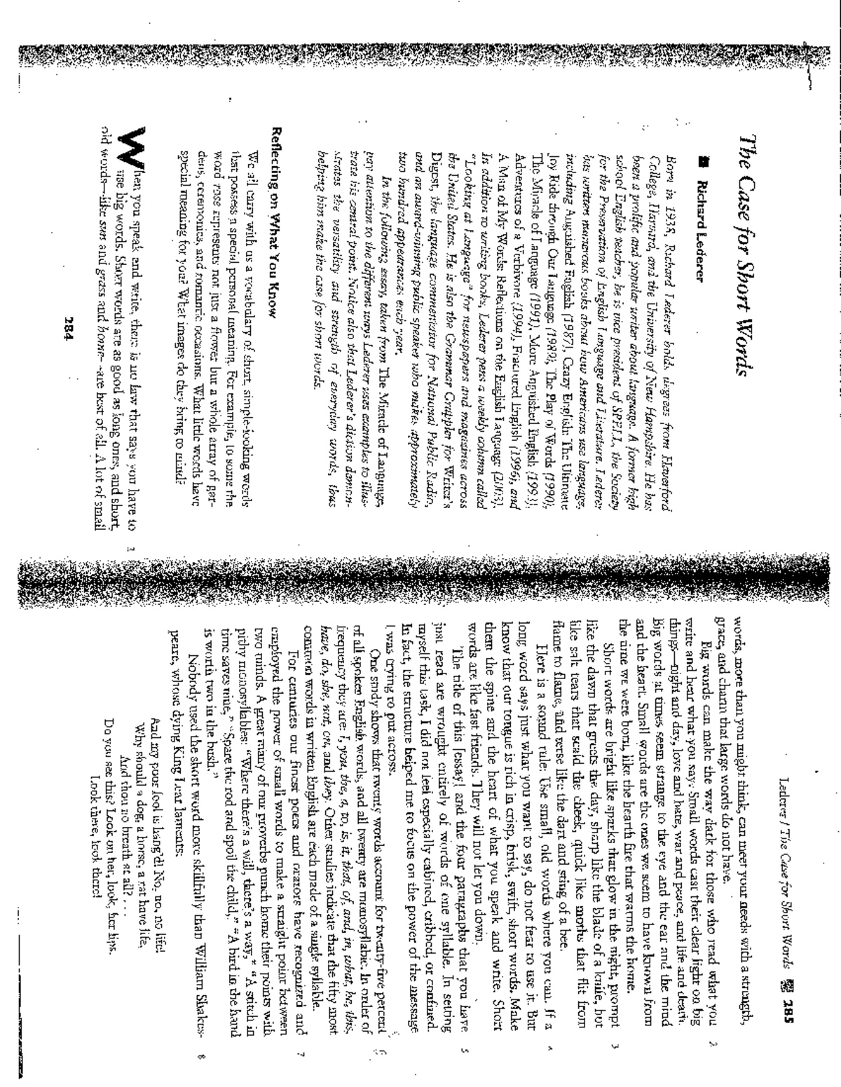 ENG 101 Essay: The Case for Short Words by Richard Lederer - Studocu