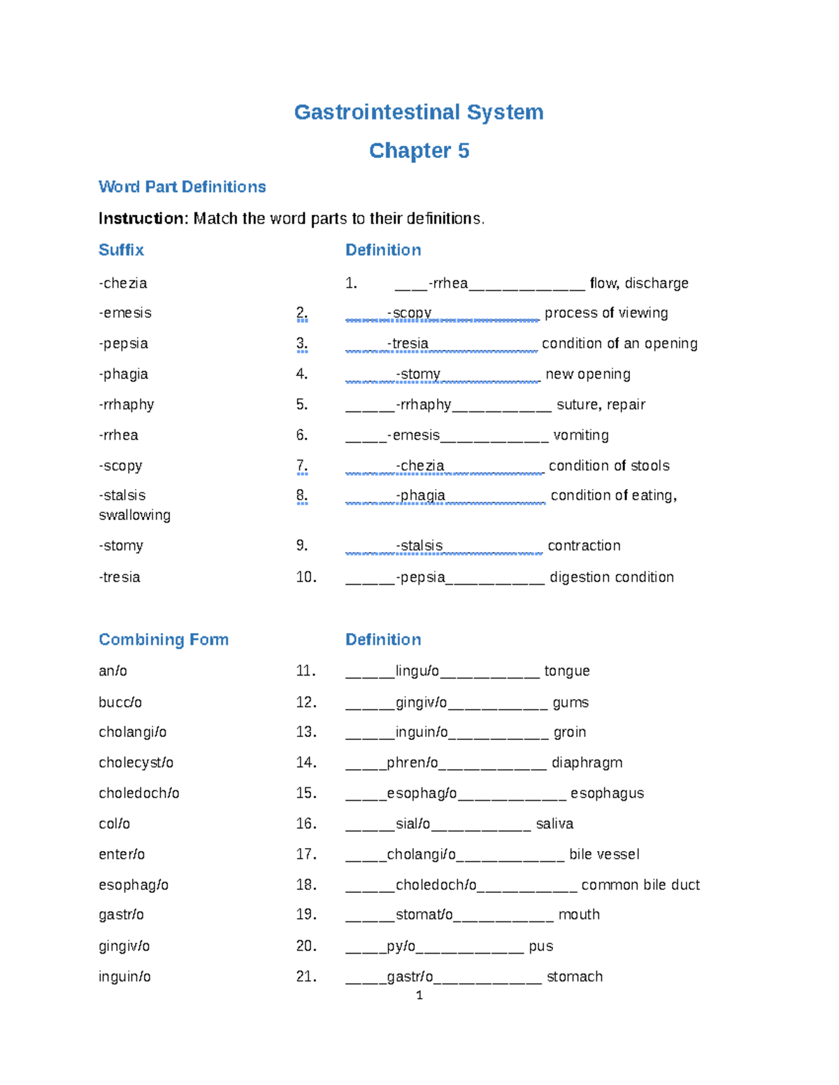 Week 4 assign - Week 4 - Gastrointestinal System Chapter 5 Word Part ...