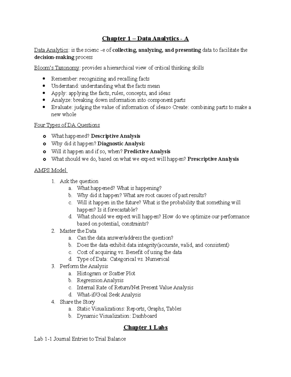 Acc 3202 Midterm Exam Study Guide: Data Analytics Overview - Studocu