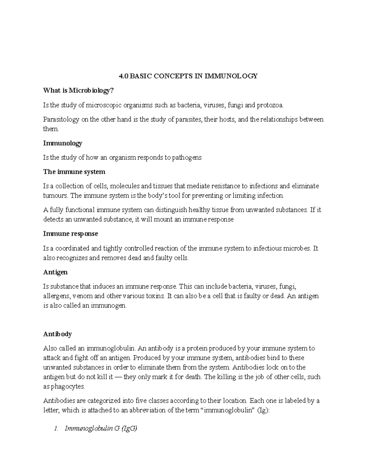 Microbio 101 - Class Notes on Immunology and Immune Response - Studocu