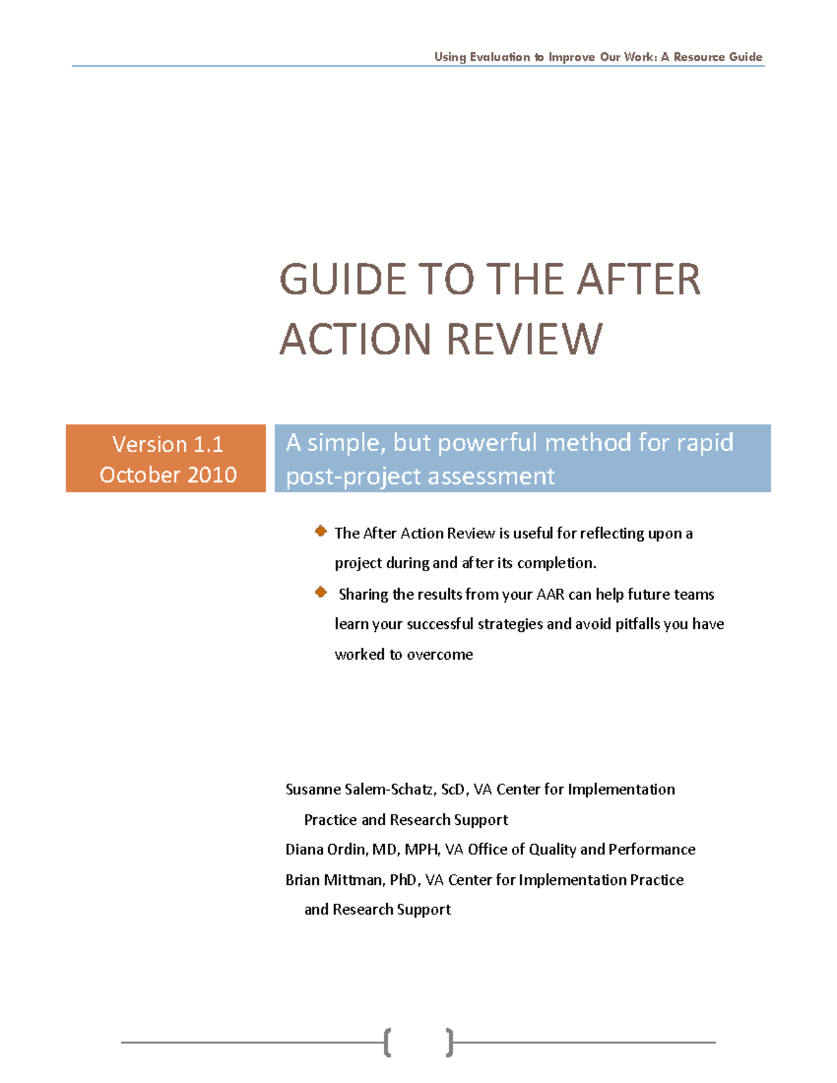 Guide to After Action Reviews: Enhancing Project Learning & Improvement ...