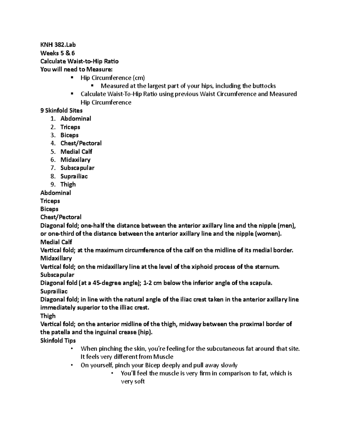 Week 5 and 6 Notes Presentation - KNH 382 Weeks 5 & 6 Calculate Waist ...