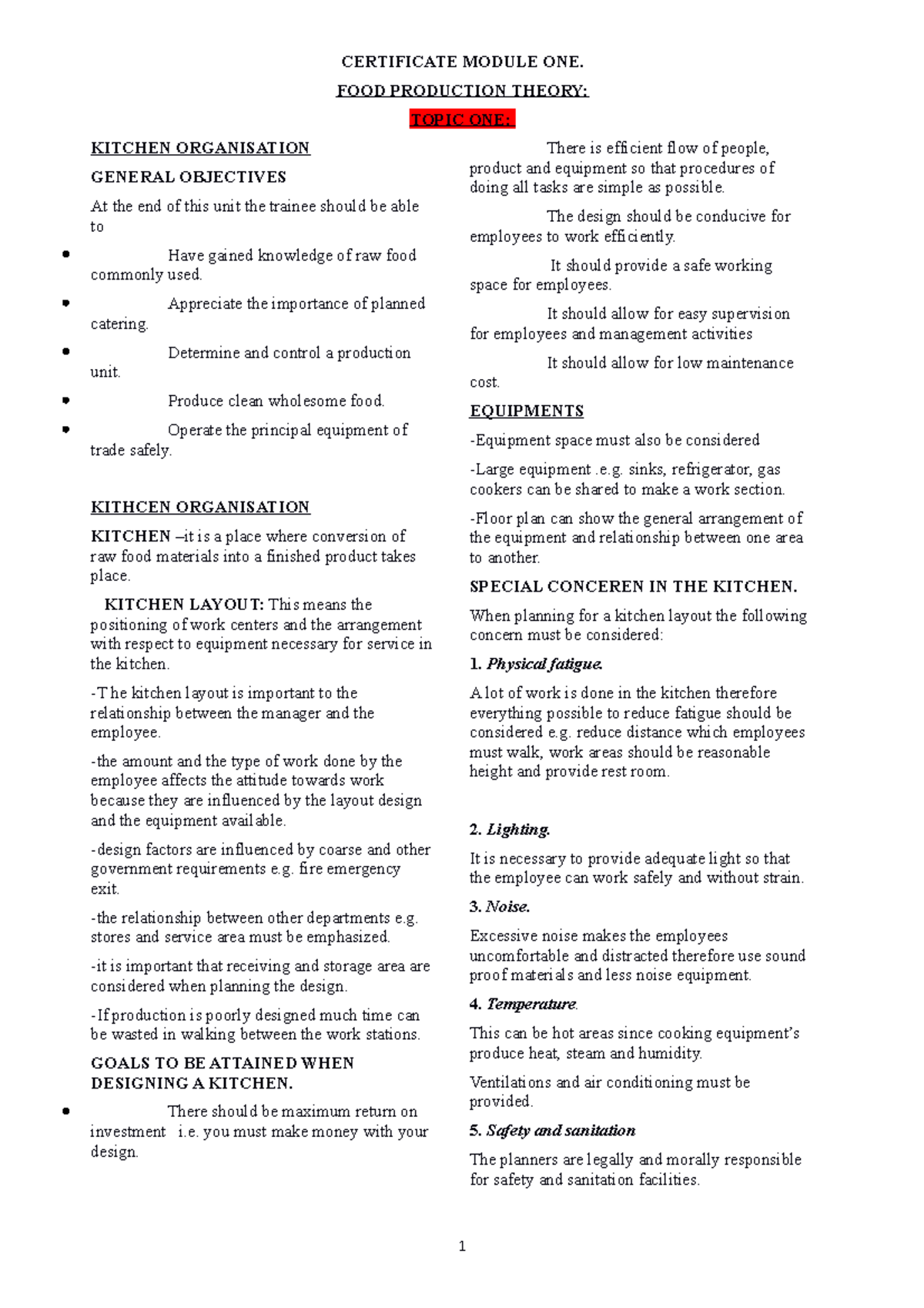 Kitchen Organization and Production Notes: CERT Module 1-2 - Studocu