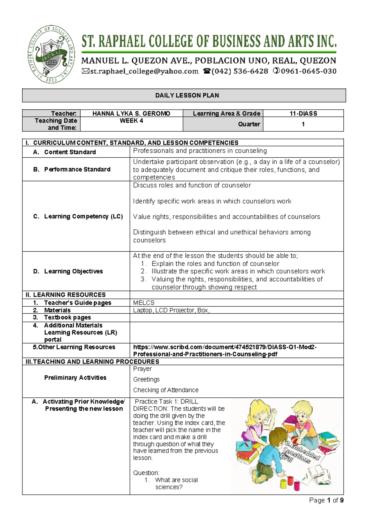 Lesson 4: Roles and Functions of Counselors - DLP for 11-DIASS - Studocu