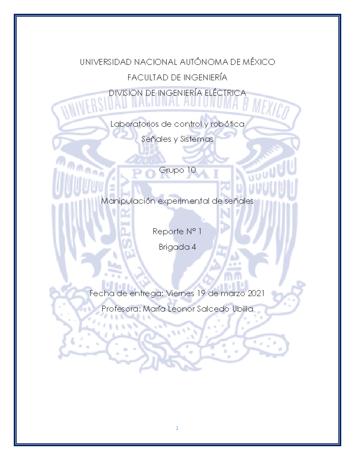 Reporte N° 1: Práctica 1 de Señales y Sistemas - Control y Robótica - Document Preview