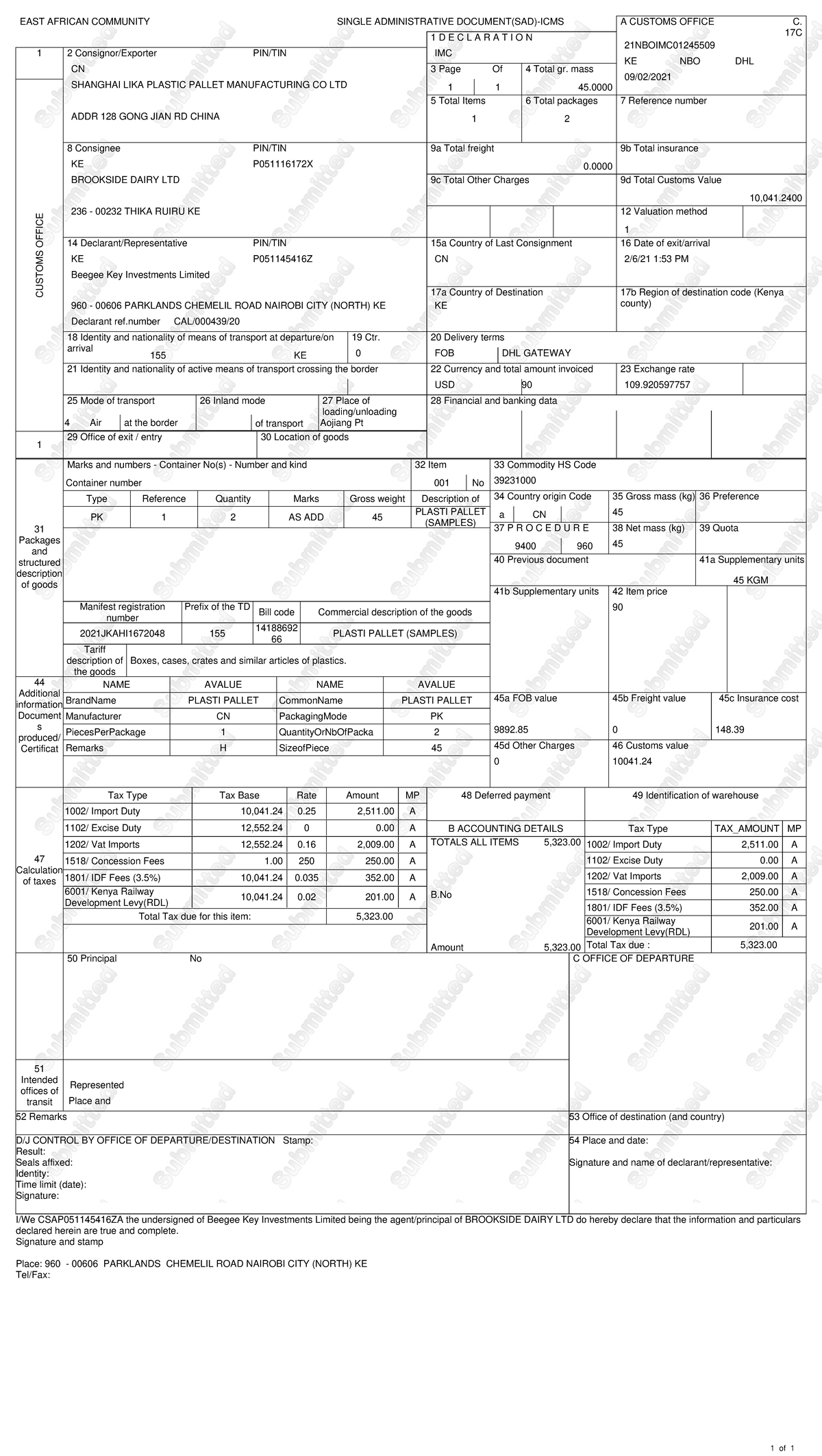 Imc 21 Nboimc 01245509 - Import Entry Declaration for Kenya - Studocu