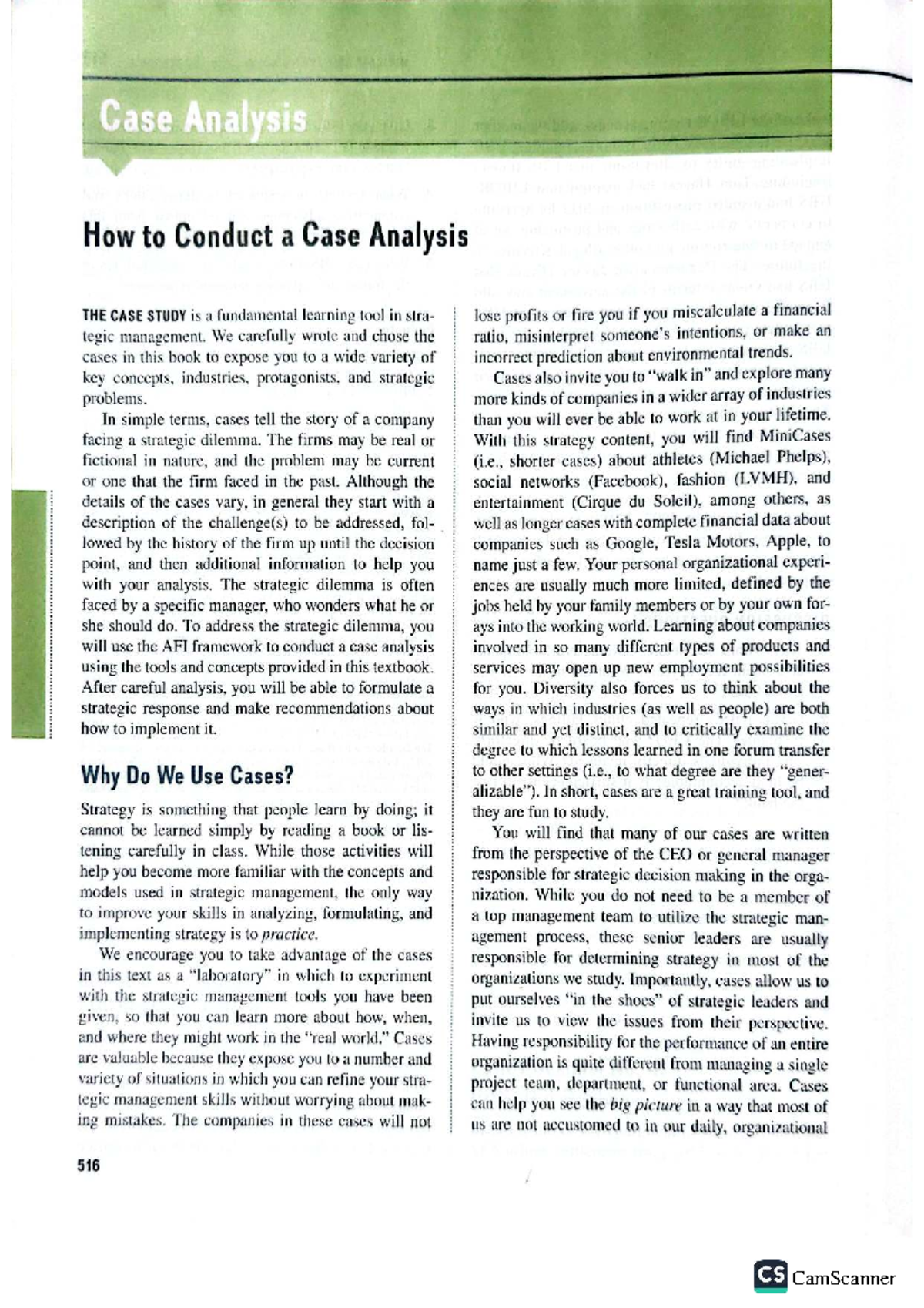 CS 516 Case Study: How to Conduct a Strategic Management Analysis - Studocu