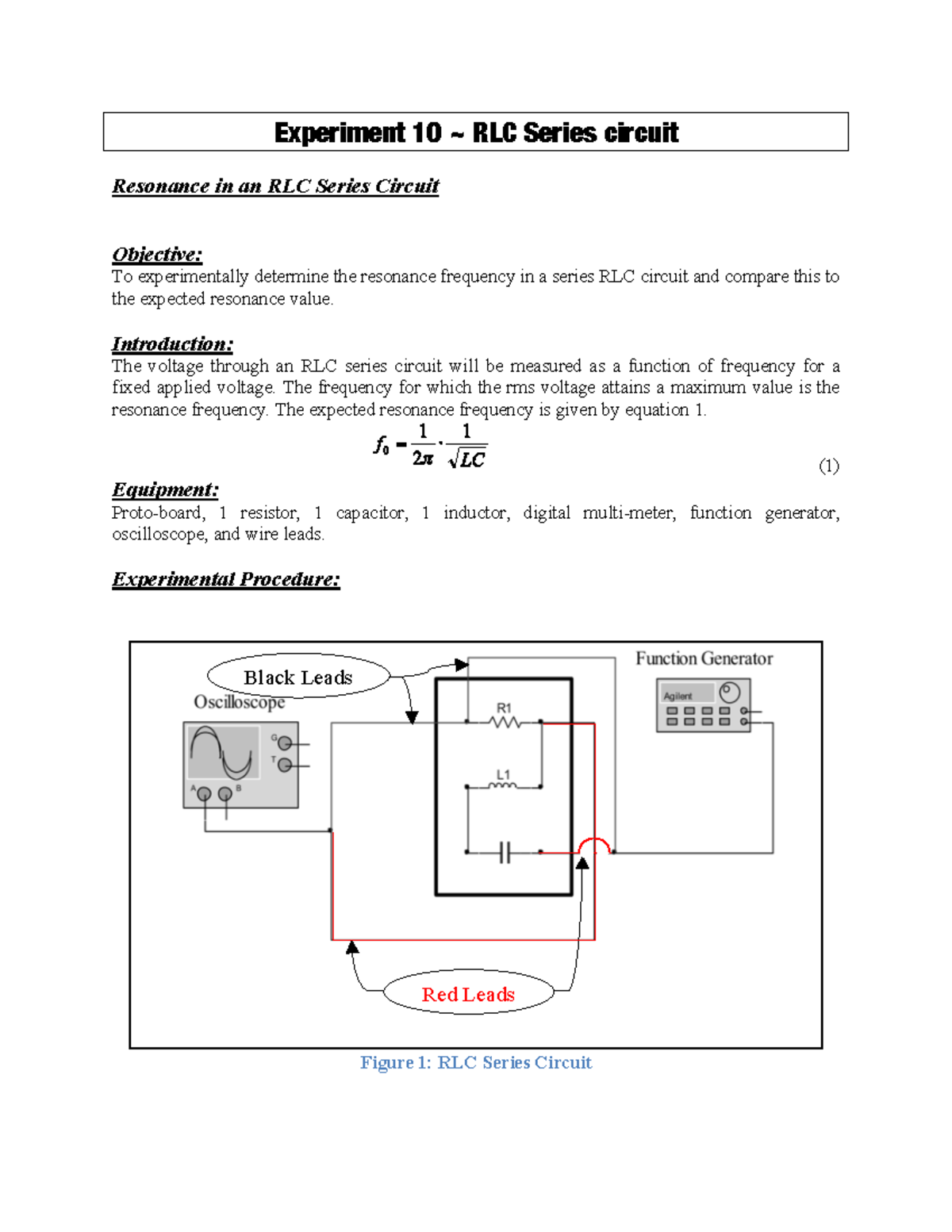 RLC Series Circuit Experiment: Resonance Frequency Analysis - Studocu