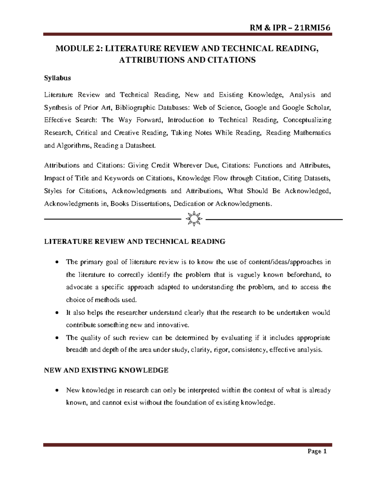 Module 2 RM 2021 Scheme - Literature Review & Technical Reading (5th ...