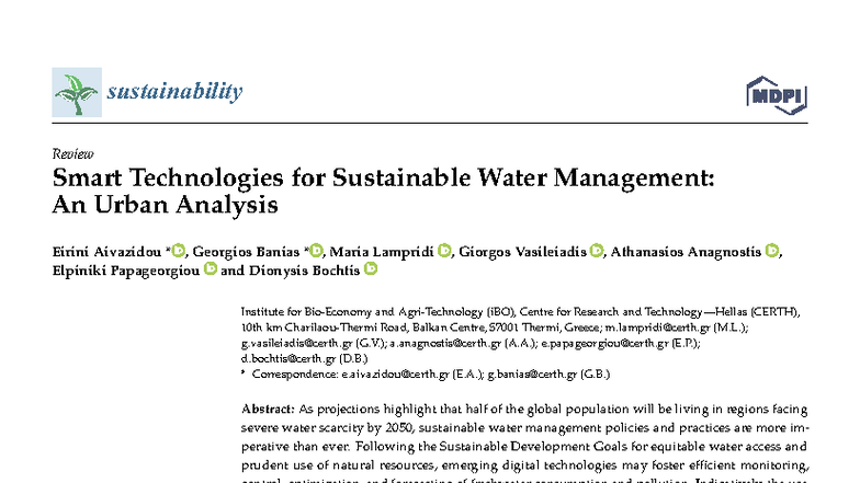 Smart Technologies for Sustainable Water Management: Urban Insights ...