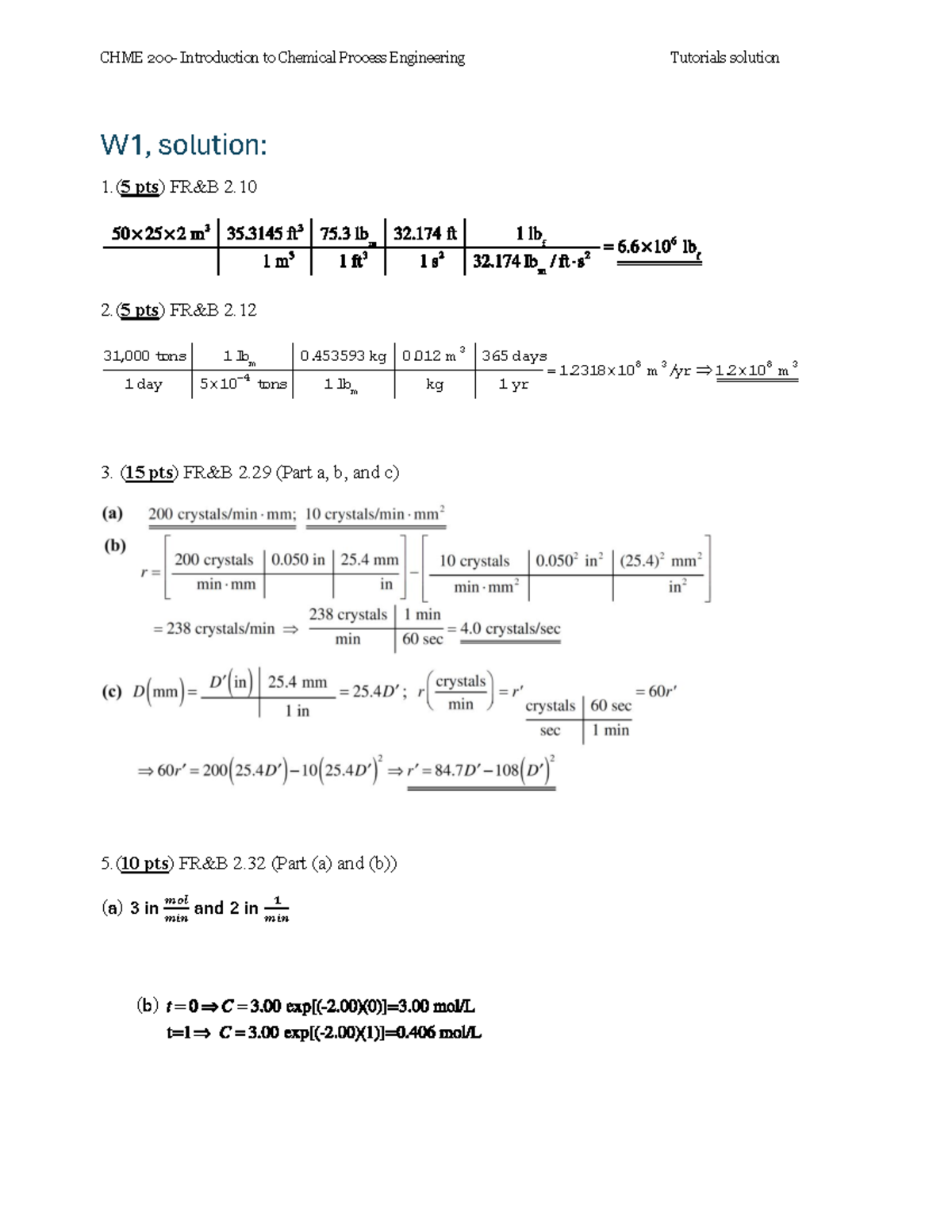 Ch ME 200-Solution-Tutorial- W1 Julian - CHEM 205 - CHME 200 ...