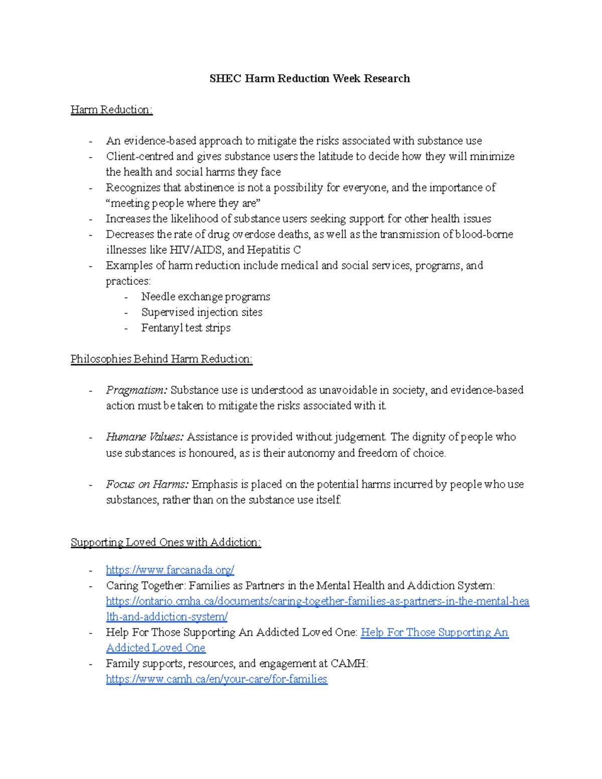 SHEC Harm Reduction Week Research: Strategies and Support for Substance ...