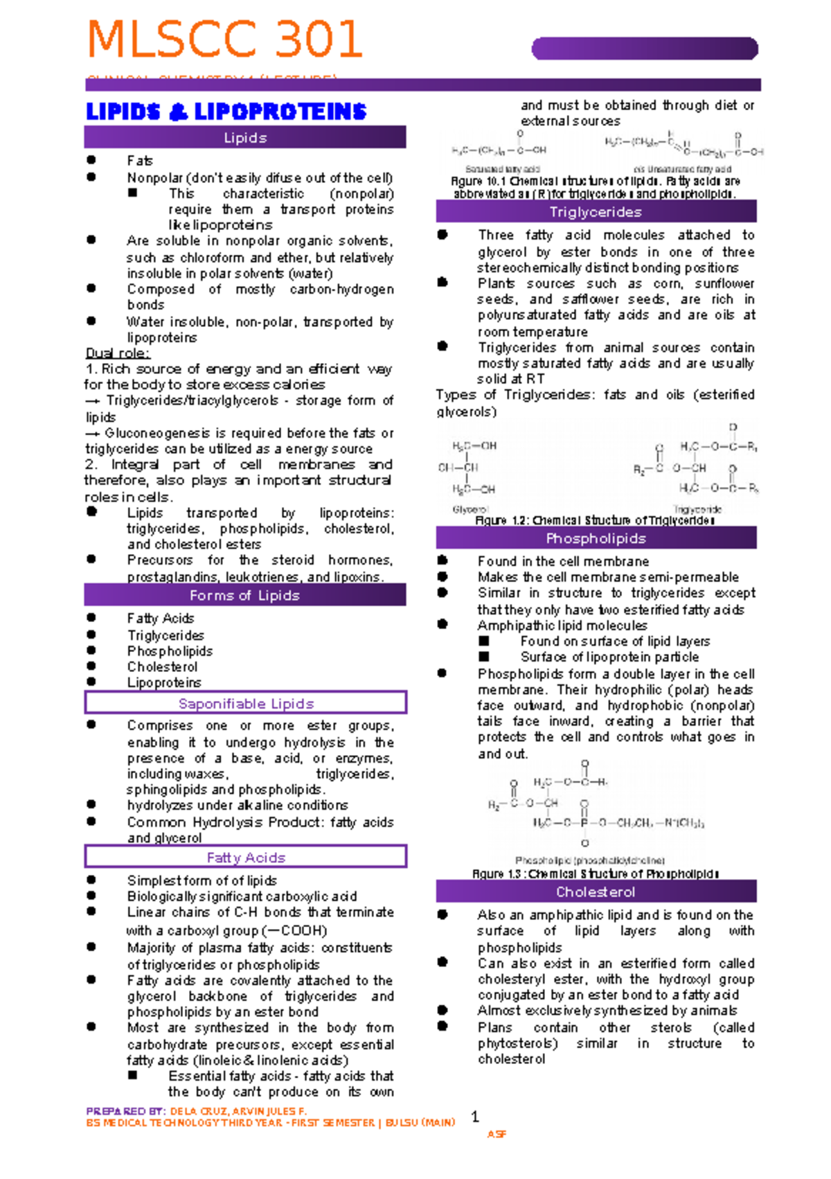CC LEC - Lipids - CLINICAL CHEMISTRY 1 (LECTURE) 3RD YEAR - 1ST ...