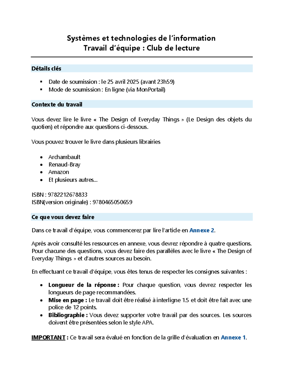 SIO-1000 H25 Travail déquipe Club de Lecture - Systèmes et technologies ...