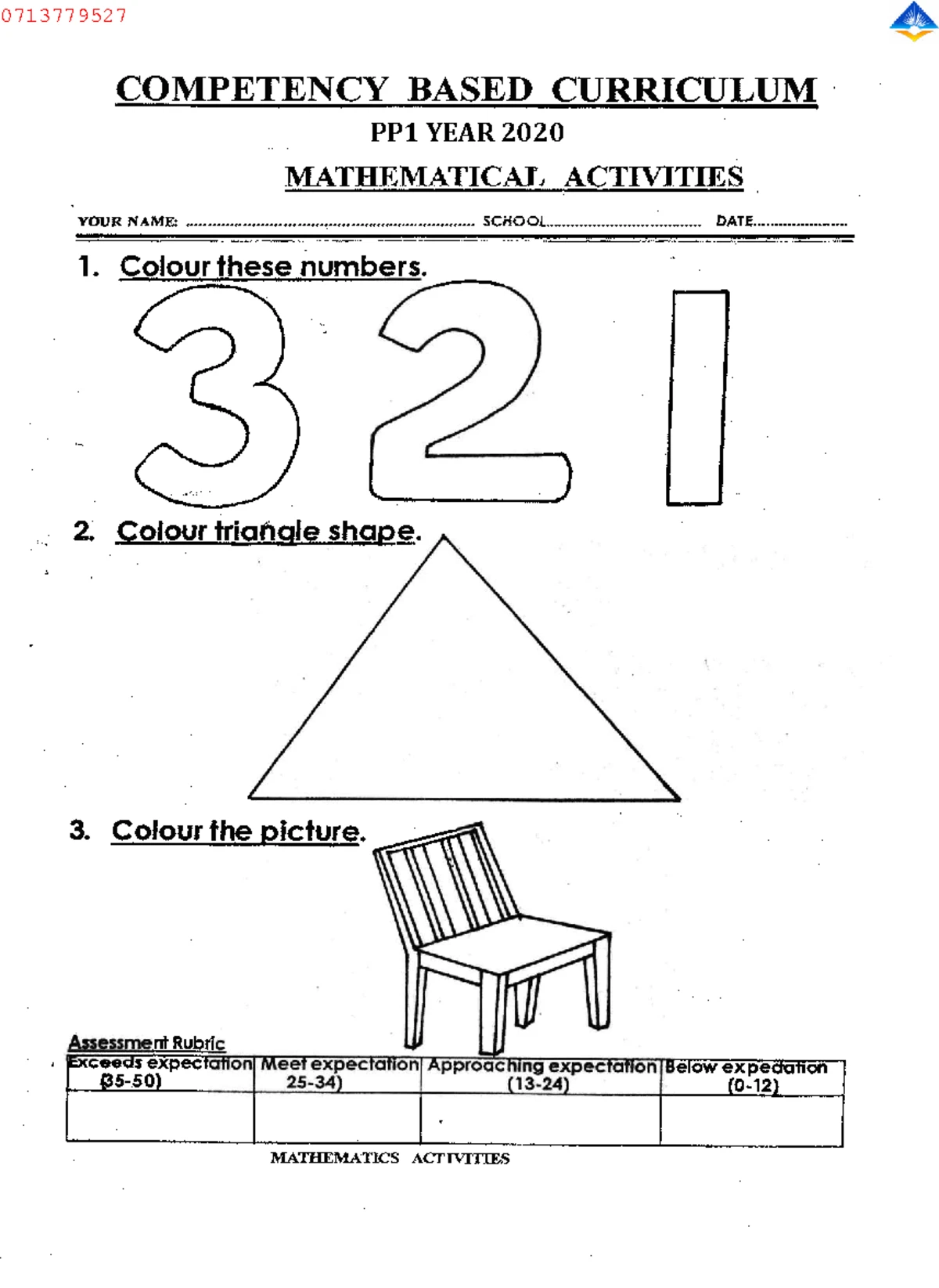 Maths PP1 Activities for Grade 1 - Curriculum 2020 - Studocu