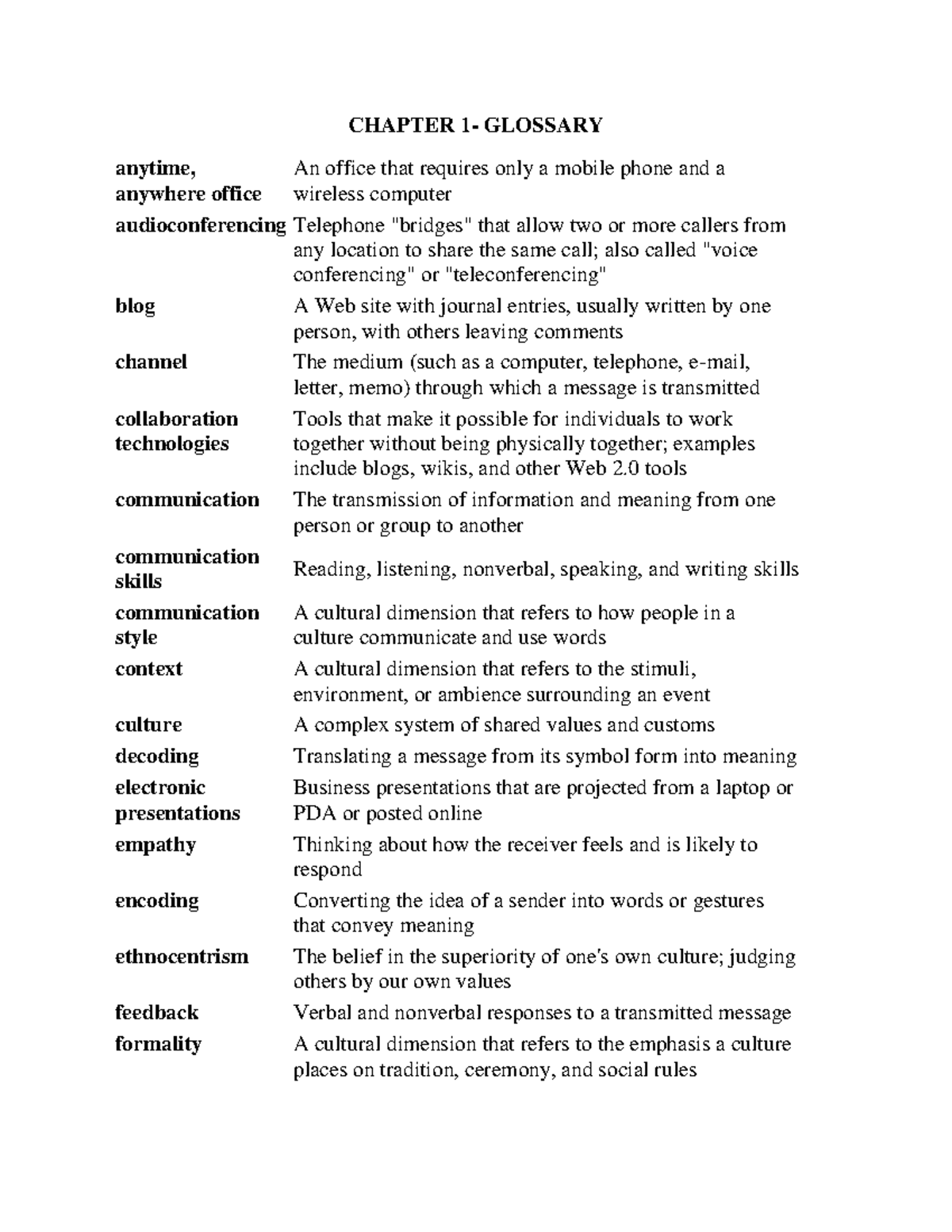 Chapter 1: Glossary of Key Communication Terms and Concepts - Studocu