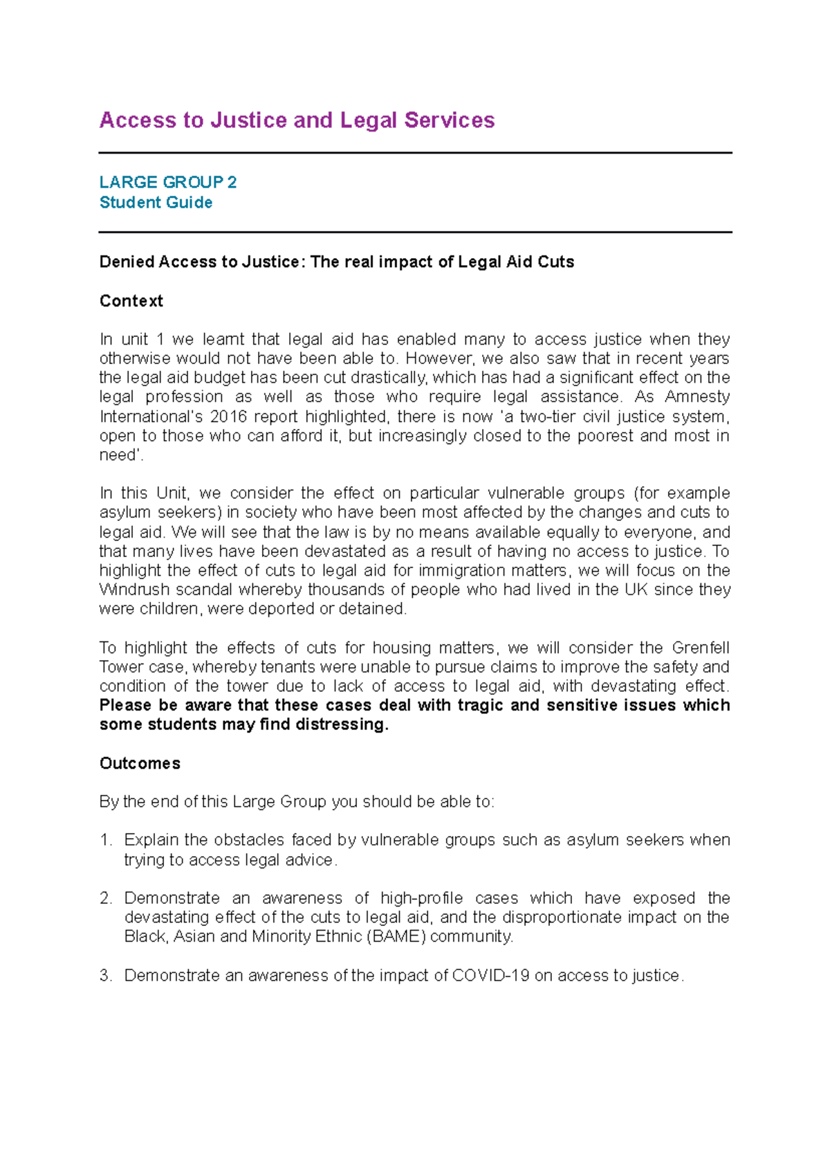 LG2 Access to Justice: Impact of Legal Aid Cuts Guide - Studocu