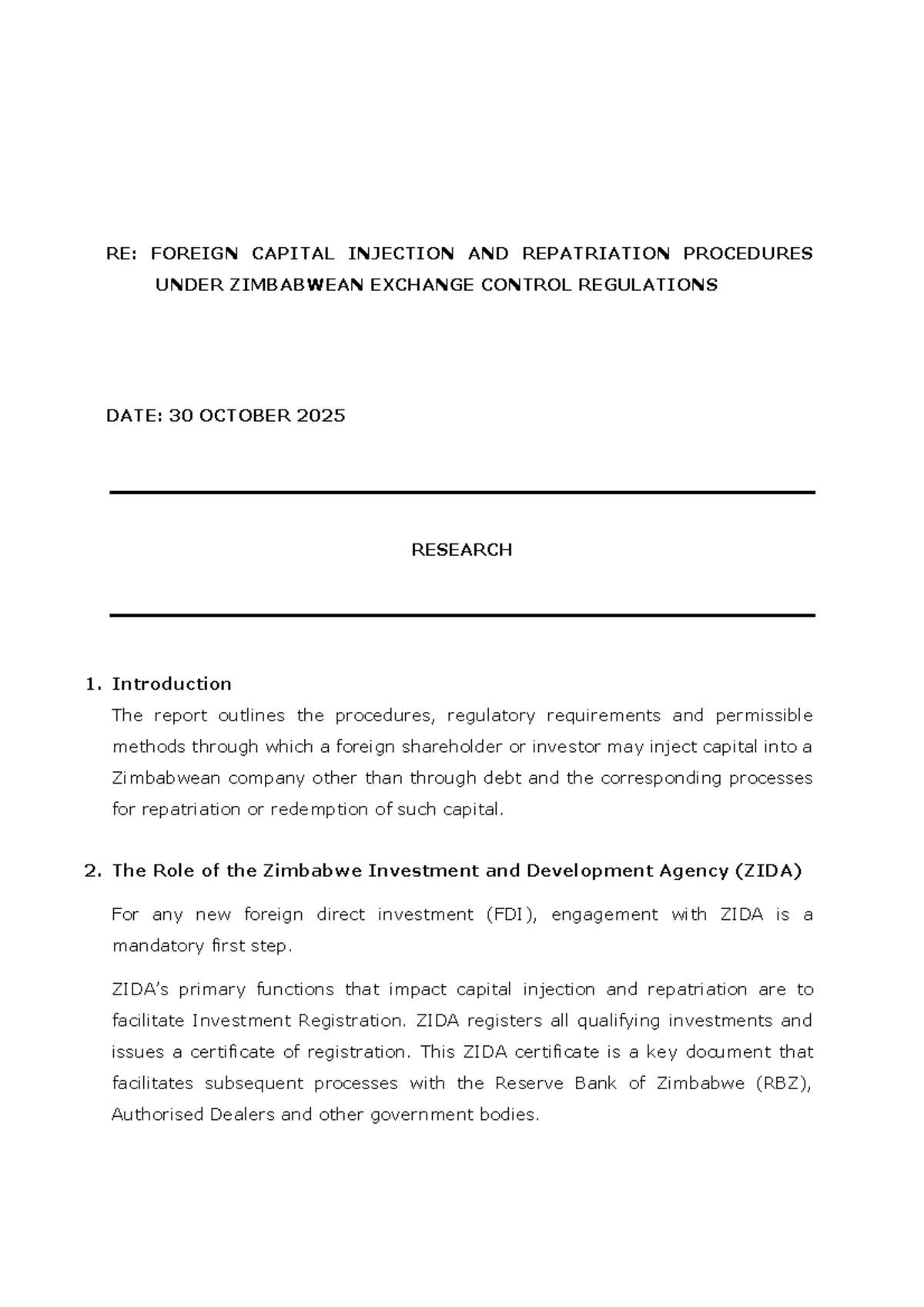Foreign Capital Injection & Repatriation Procedures in Zimbabwe - Studocu