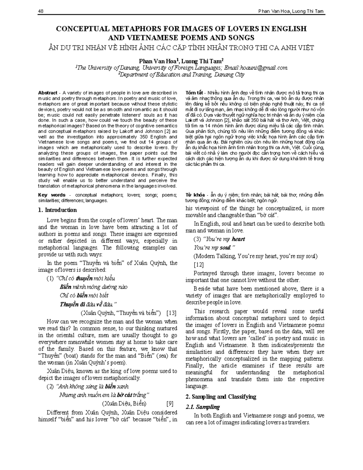 Conceptual Metaphors of Lovers in English & Vietnamese Poetry and Songs ...