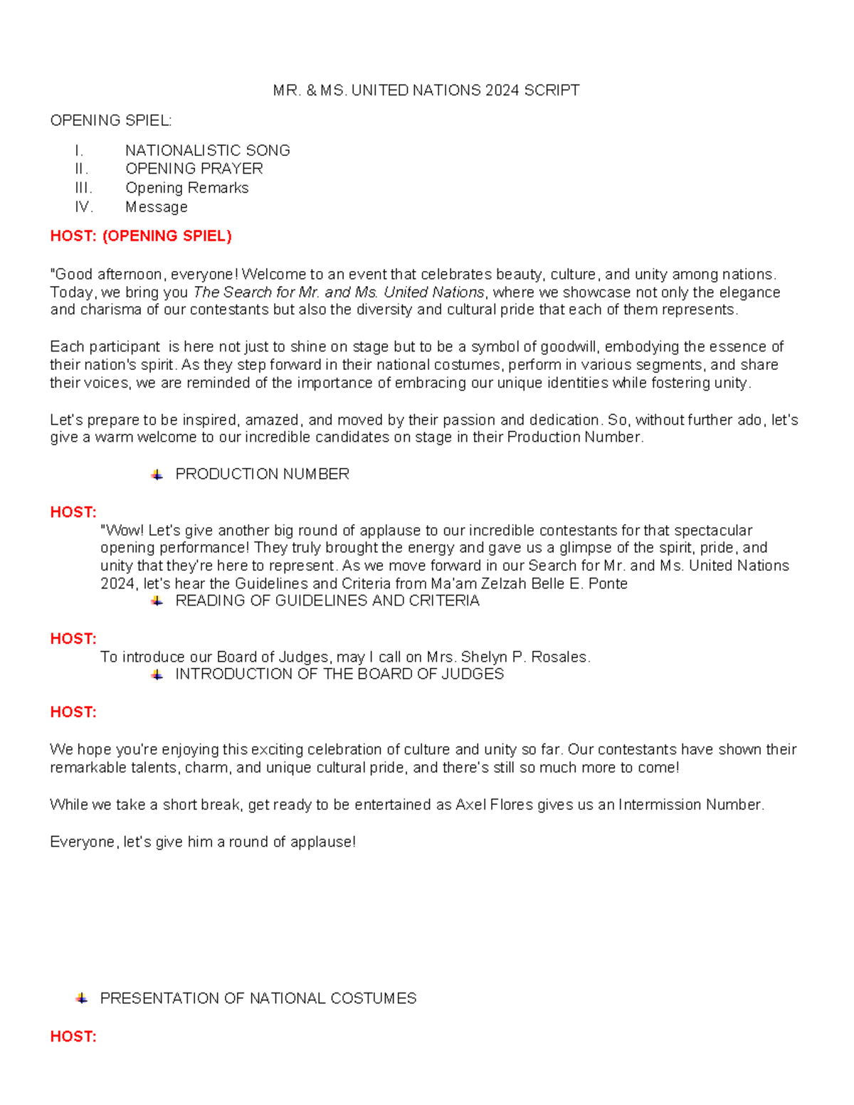 MR. MS. UNITED NATIONS 2024: MASTER OF CEREMONY SCRIPT - Studocu