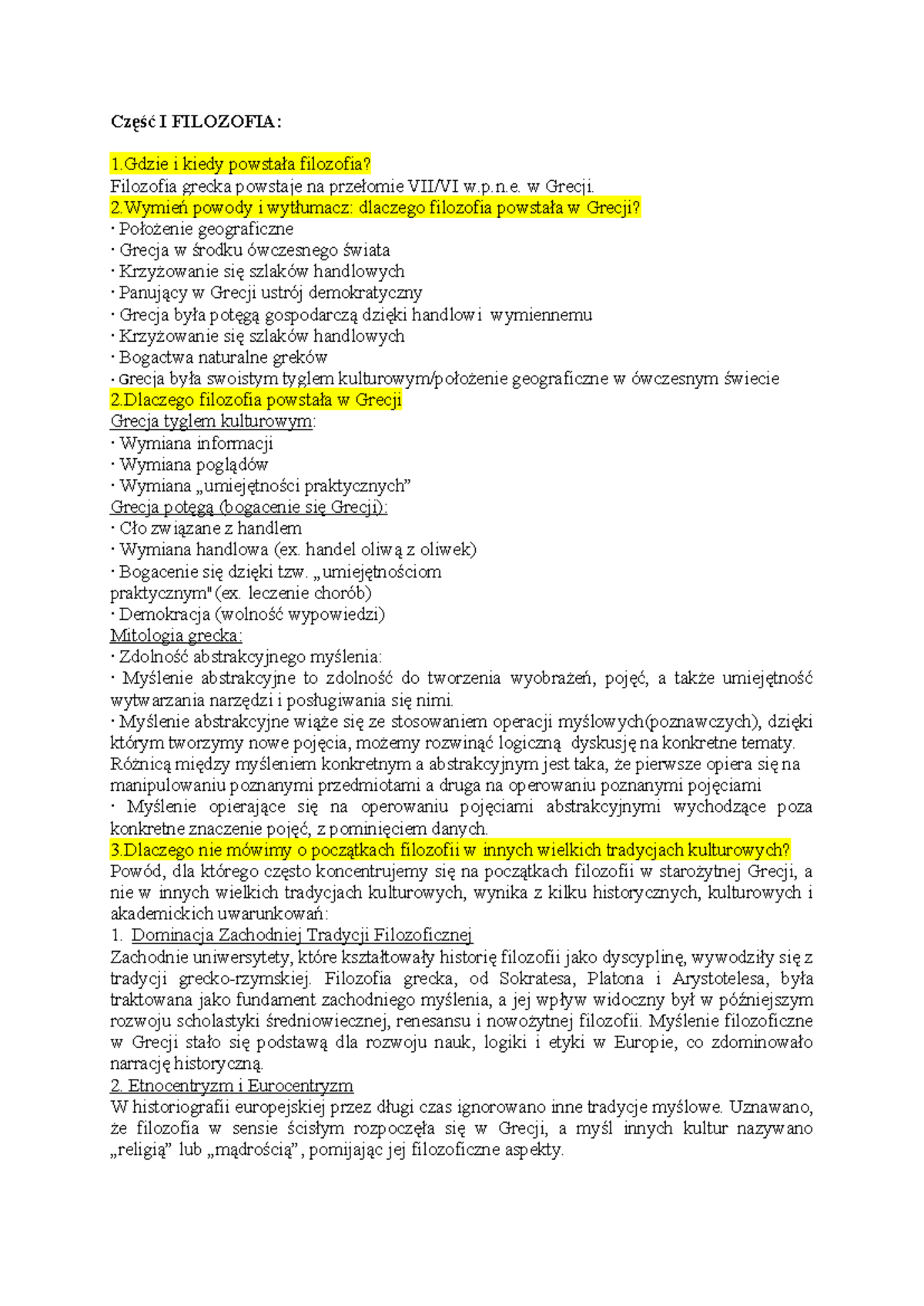 Opracowanie pytań do filozofii - Zagadnienia 1-6 (FILOZ 101) - Studocu