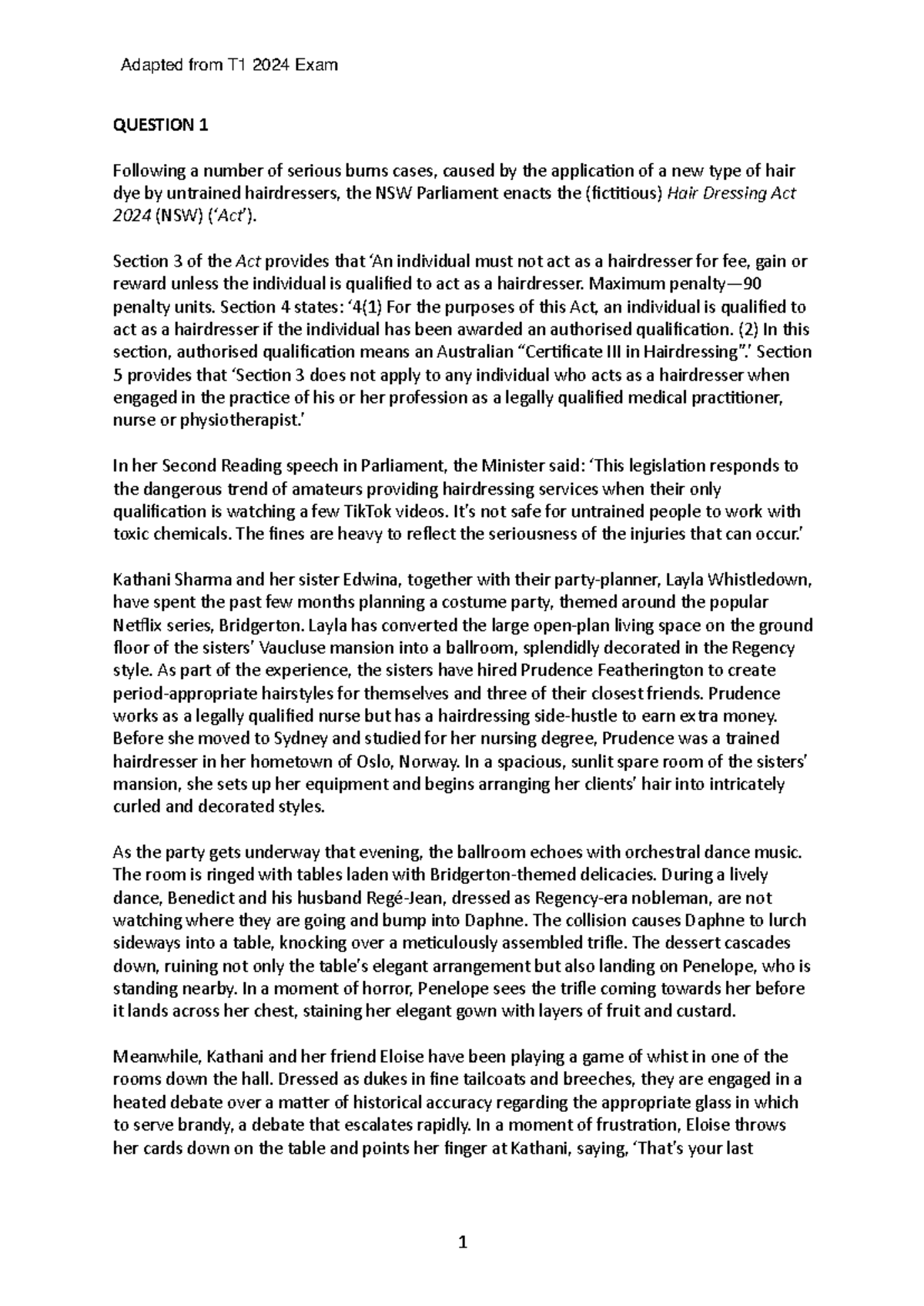 ILJ Practice Exam Question Torts T1 2024 - 1 QUESTION 1 Following a ...