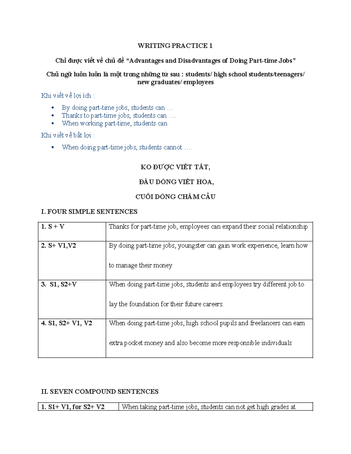 Writing Practice 1 - how to write and explain - WRITING PRACTICE 1 Chỉ ...