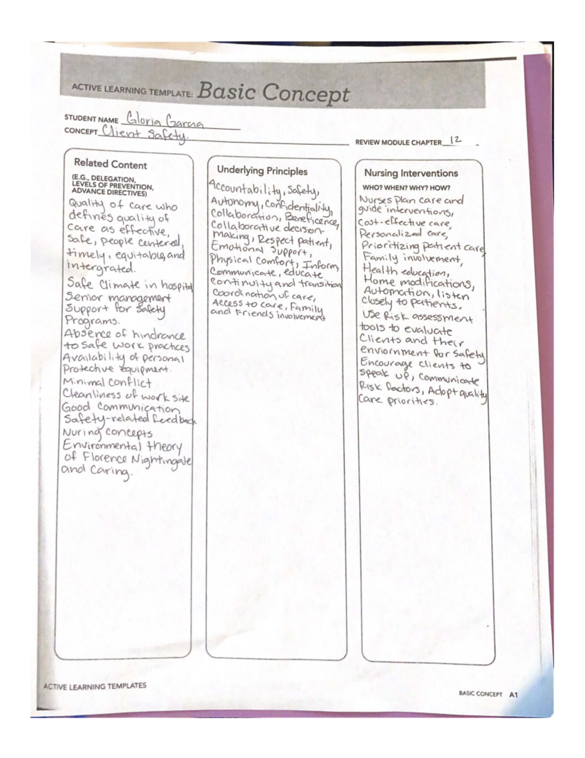 Active Learning Template: Basic Concept on Client Safety (A1) - Studocu