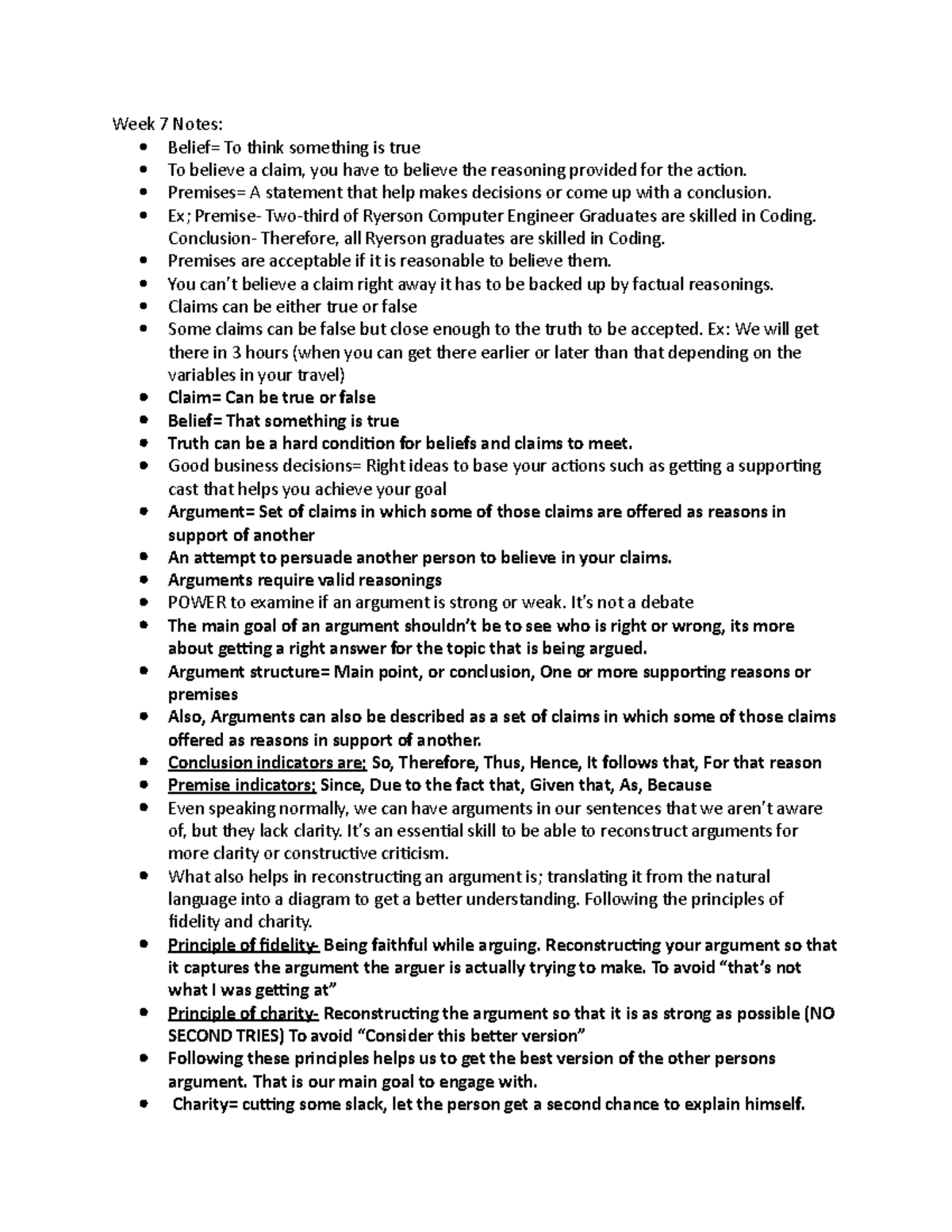 PHL 101 Week 7 Lecture Notes on Belief, Claims, and Arguments - Studocu