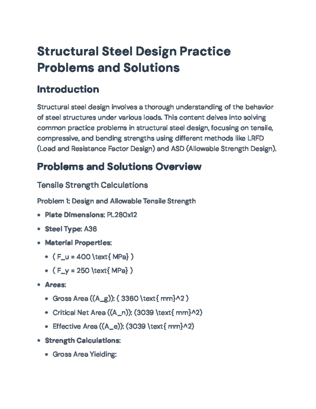 Structural Steel Design Practice Problems (ENG101) - Solutions Guide ...