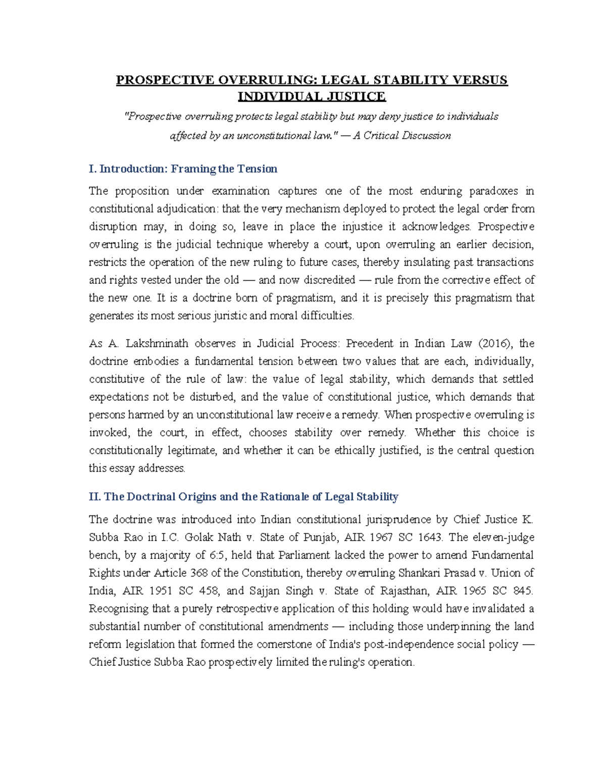 Prospective Overruling: Balancing Legal Stability and Individual ...