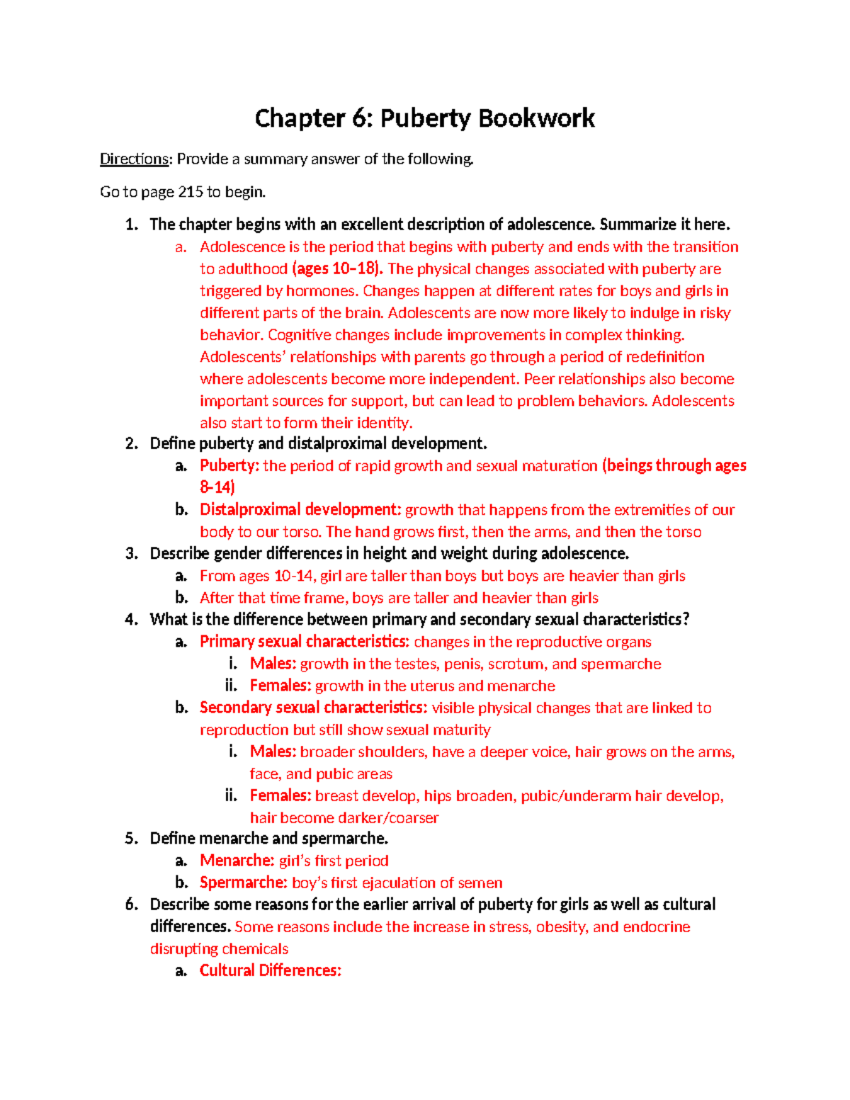 Chapter 6 Study Notes: Understanding Puberty and Adolescent Development ...