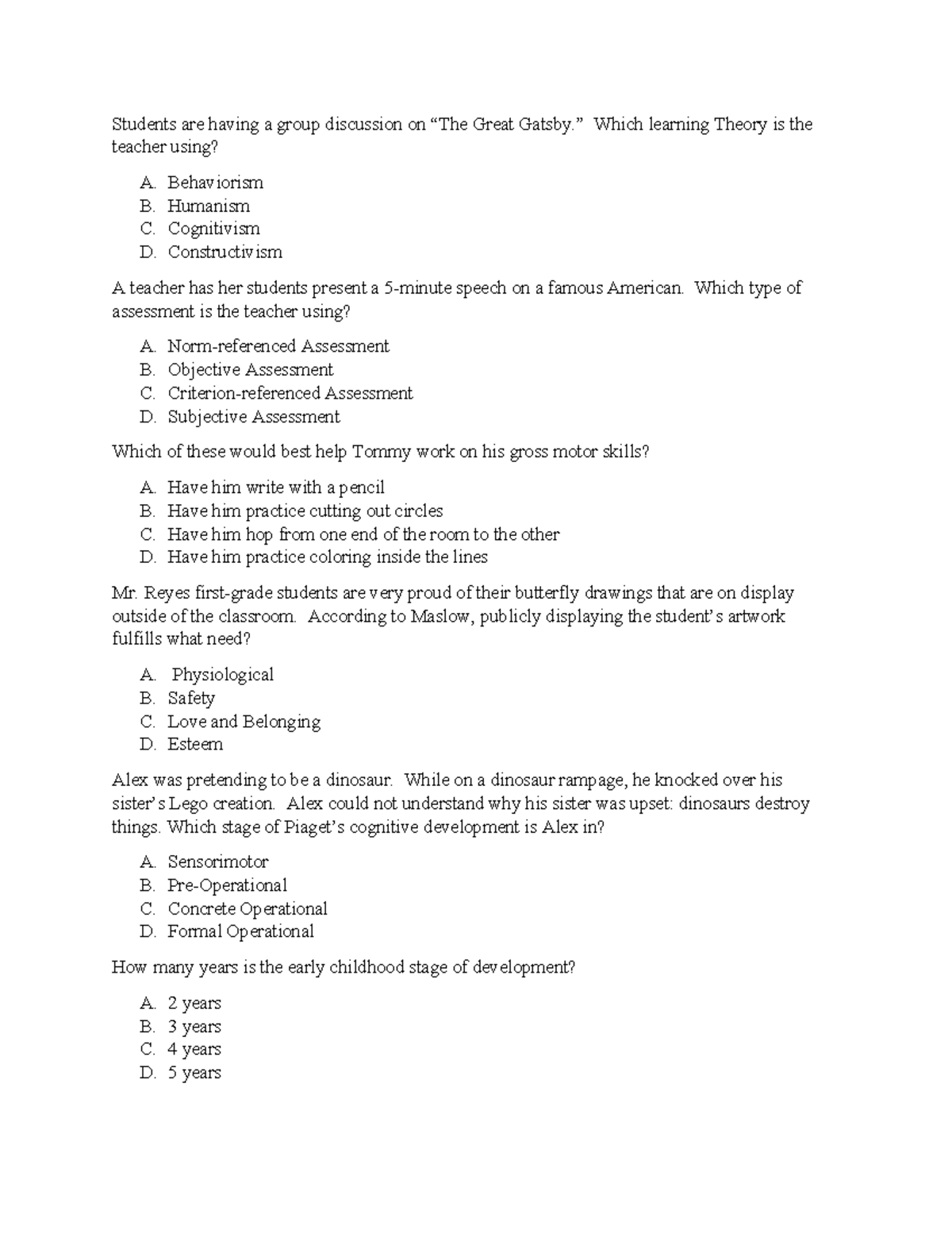 Edu. Psy. Practice Questions: Learning Theories & Assessment Types ...