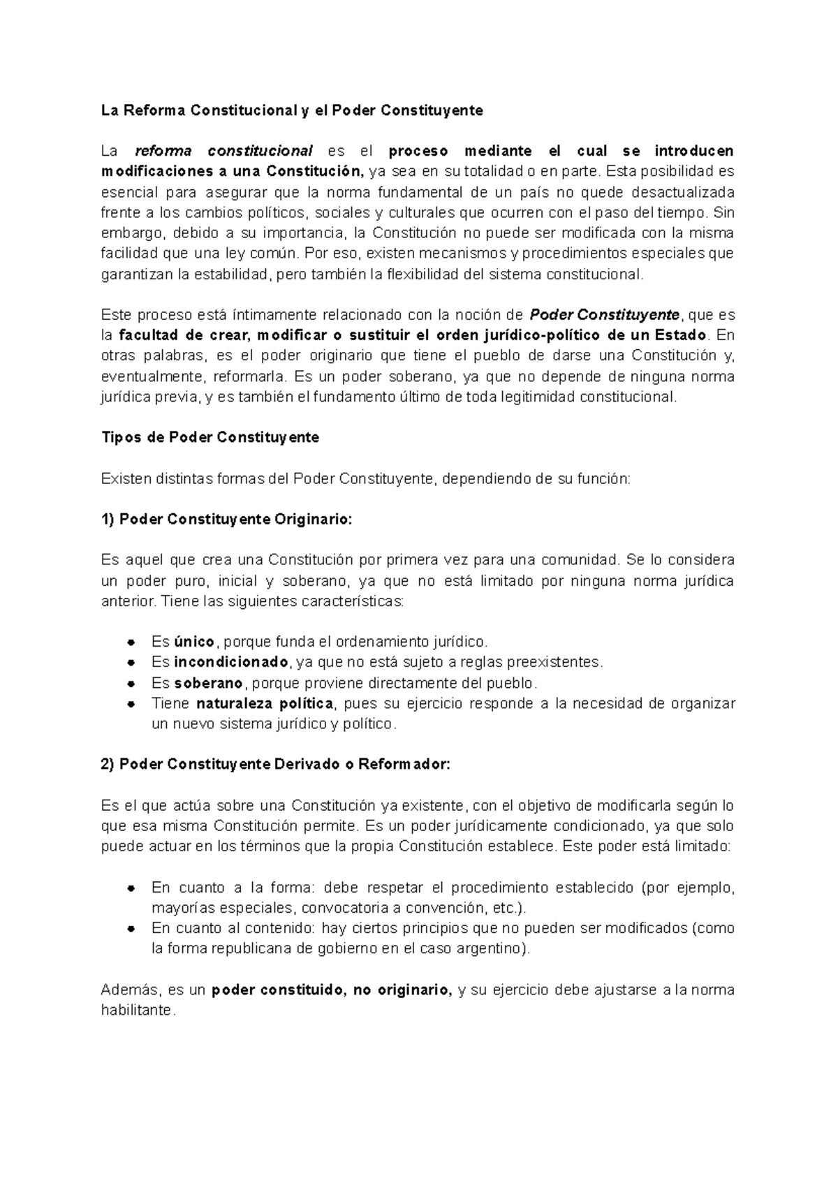 Reforma Constitucional y Poder Constituyente - Análisis Detallado - Studocu