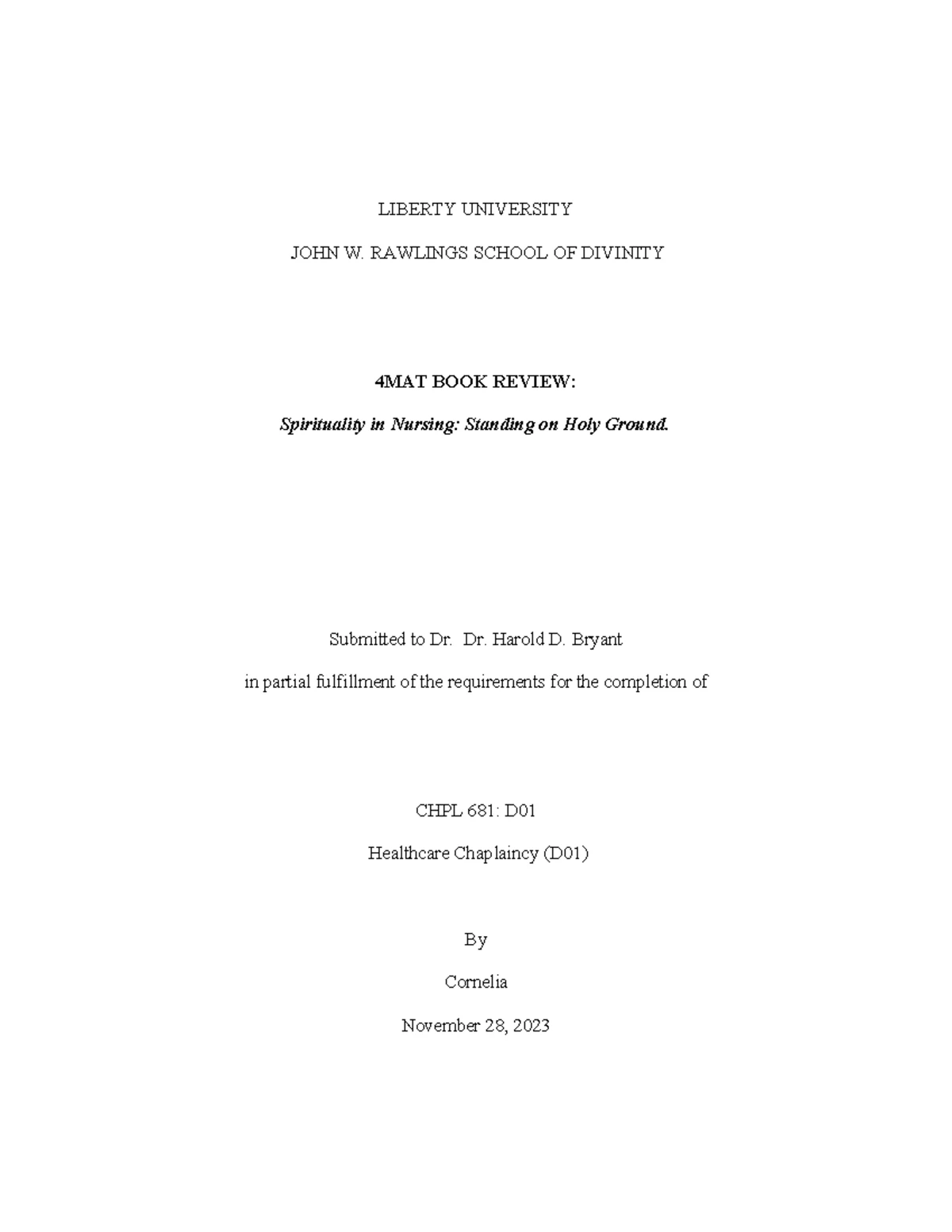 CHPL 681 Research Paper: Philosophy of Healthcare Chaplaincy Insights ...