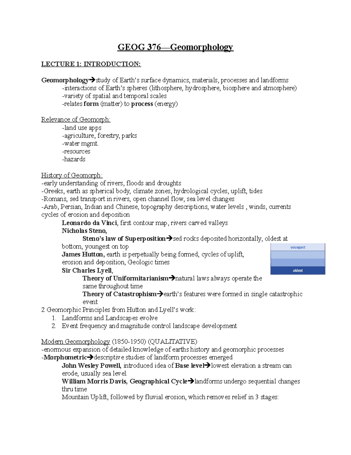 GEOG 376—Geomorphology Midterm Notes - GEOG LECTURE 1: INTRODUCTION: of ...