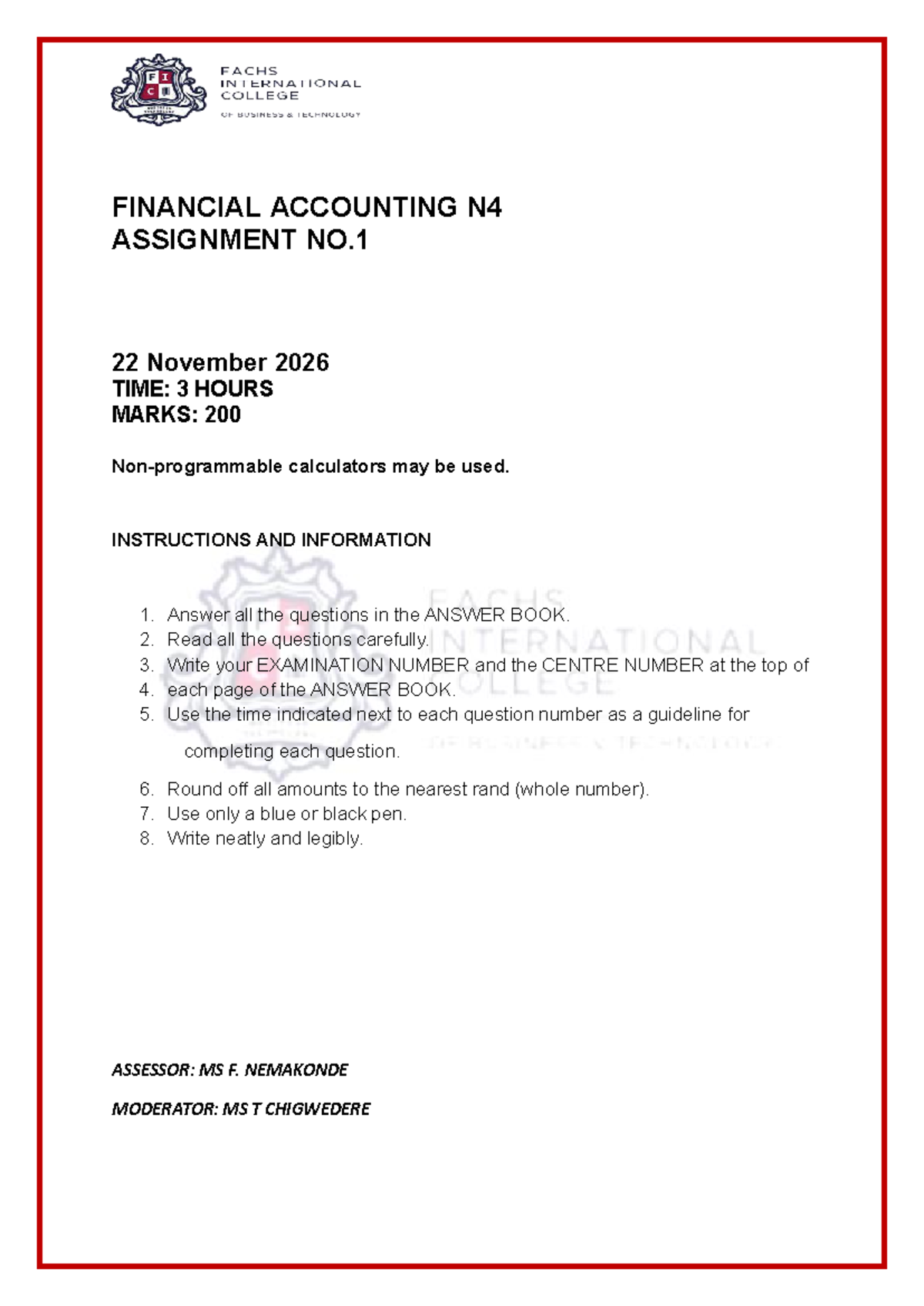 Assignment 1: Financial Accounting N4 - General Ledger Transactions and ...